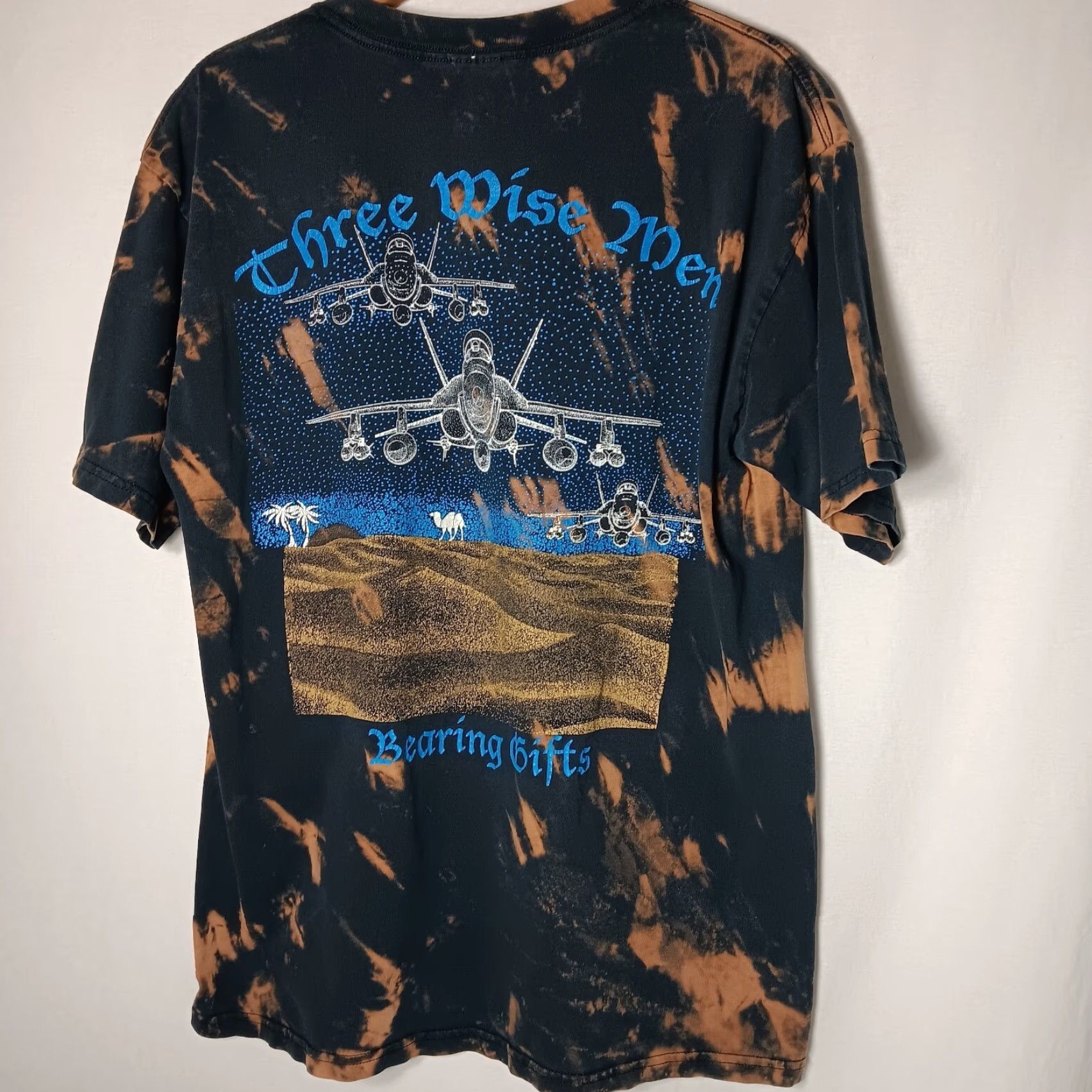 Gildan VINTAGE Gildan USA Military T-Shirt Large Bleach Dye 911 World Trade Center Pentagon Bombers 3 Wise Men Black Men Size US L / EU 52-54 / 3 - 2 Thumbnail