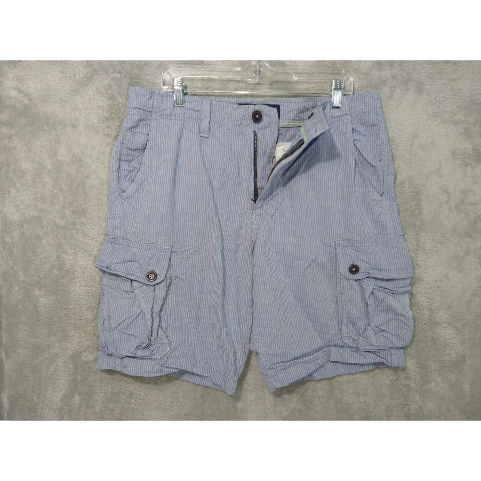 American Eagle Outfitters American Eagle Shorts Mens 33 x 10 Blue Striped Cargo Classic Baggy Mid Rise Size US 33 - 2 Thumbnail