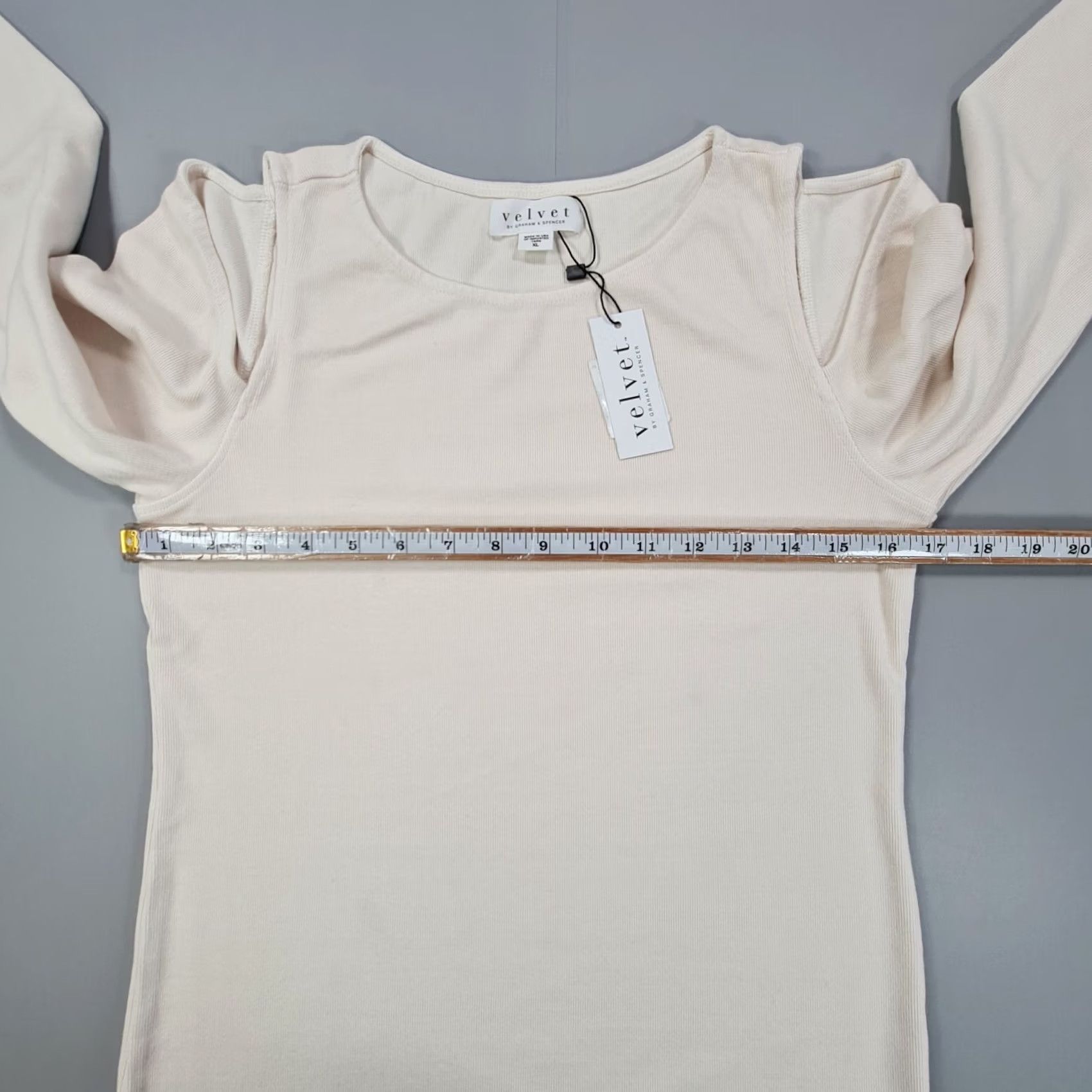 Velvet Velvet by Graham & Spencer T-Shirt Womens XL Ivory Crew Neck Long Sleeve Ribbed Viscose Jersey Size XL / US 12-14 / IT 48-50 - 4 Thumbnail