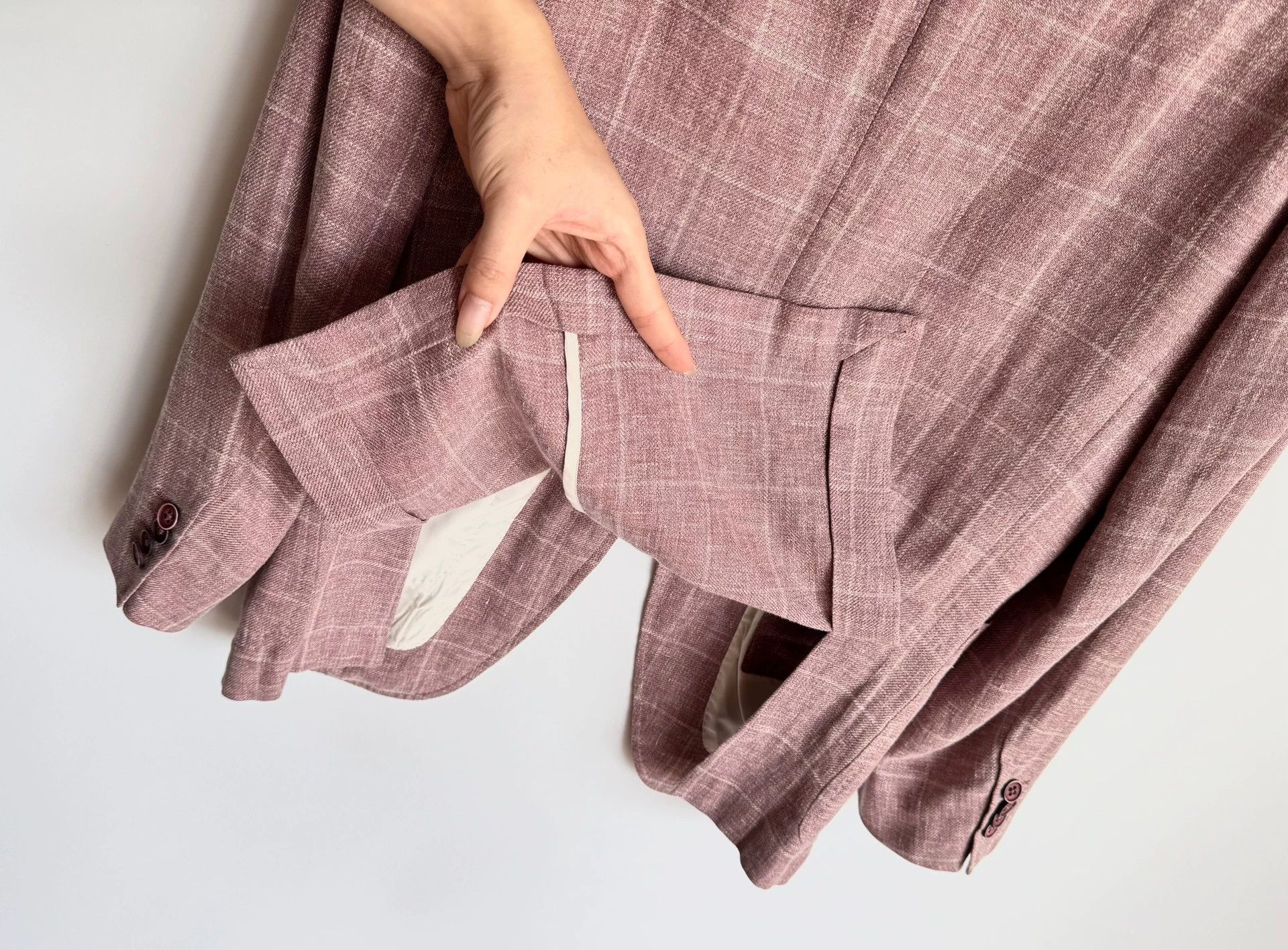 Ermenegildo Zegna Zegna 46 Linen Wool Silk Pink Check 3 Roll 2 Blazer Size 46R - 4 Thumbnail