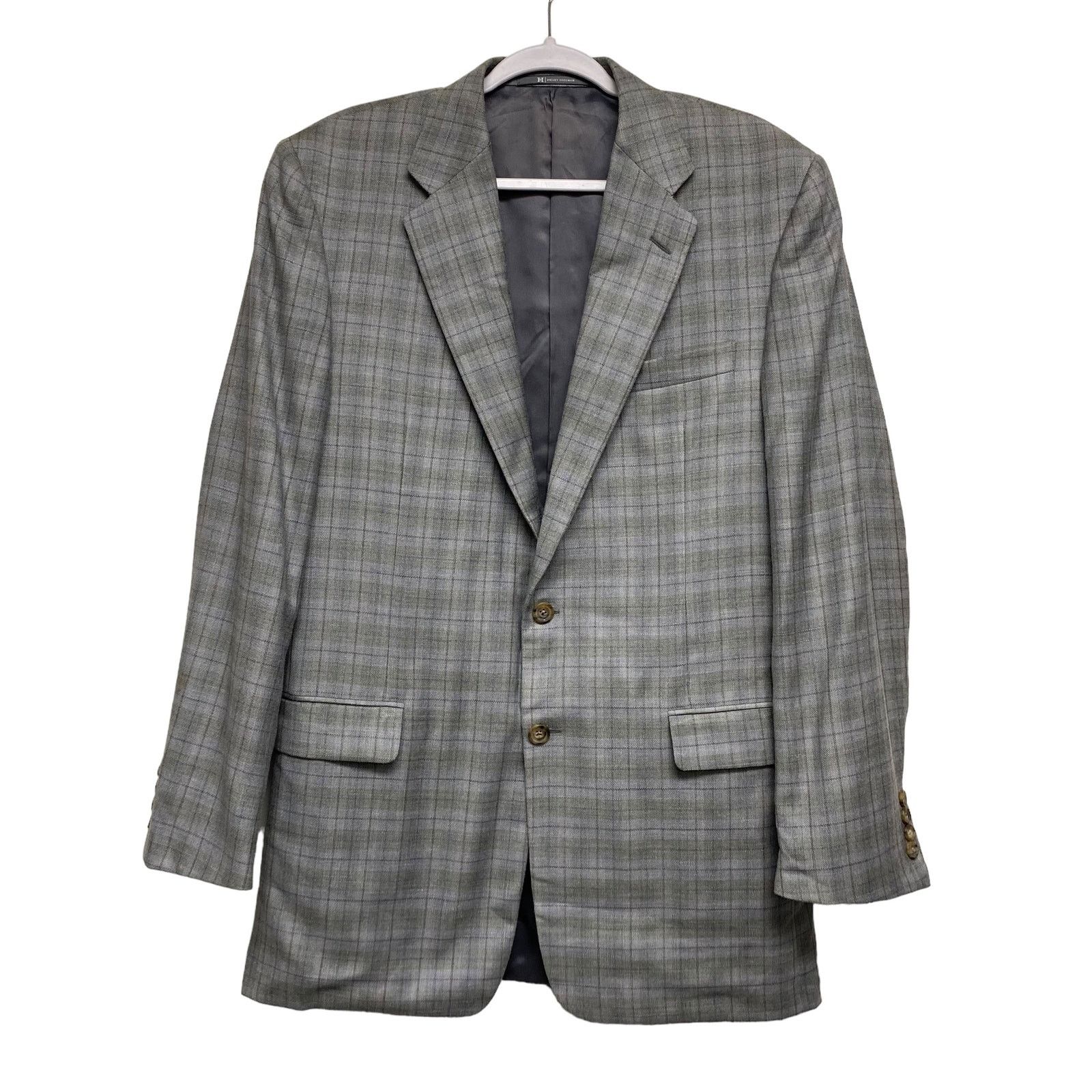 Hickey Freeman Hickey-Freeman 2 Button Plaid Grey Sports Coat Blazer Size 42L - 2 Thumbnail