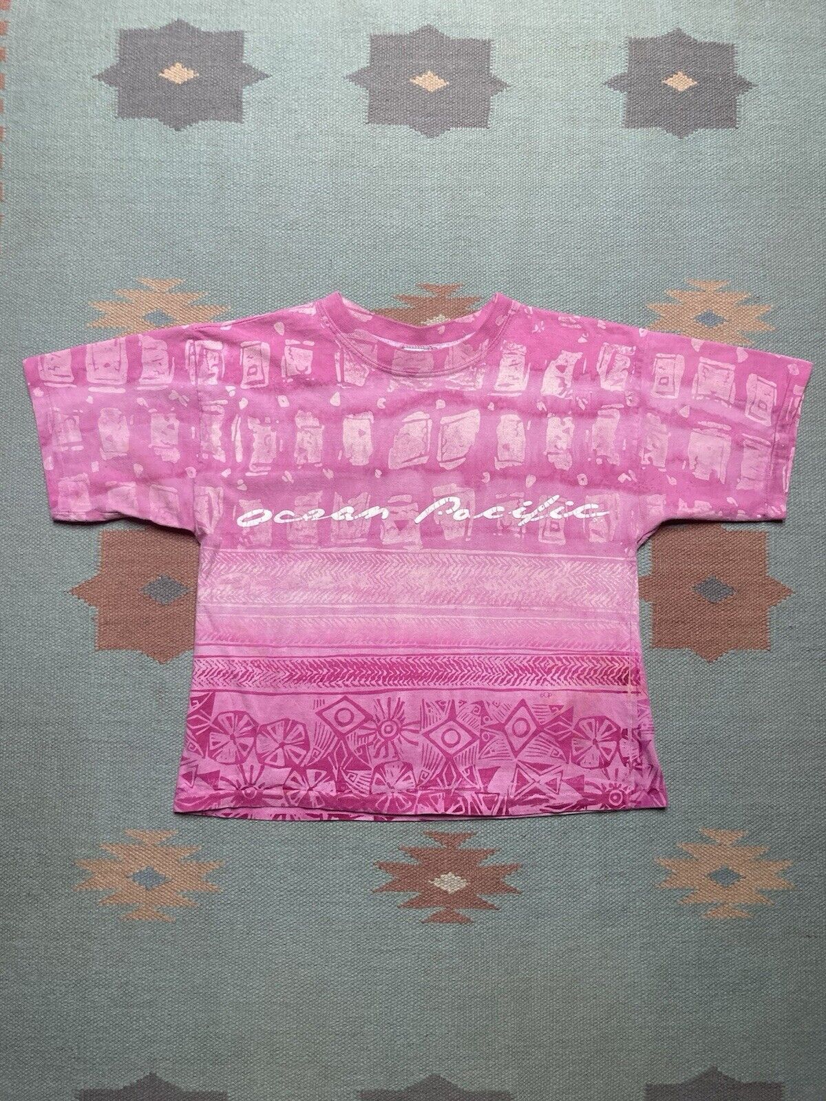 Ocean Pacific × Vintage 80s ocean pacific tShirt all over print surf skate cropped M Size US M / EU 48-50 / 2 - 1 Thumbnail