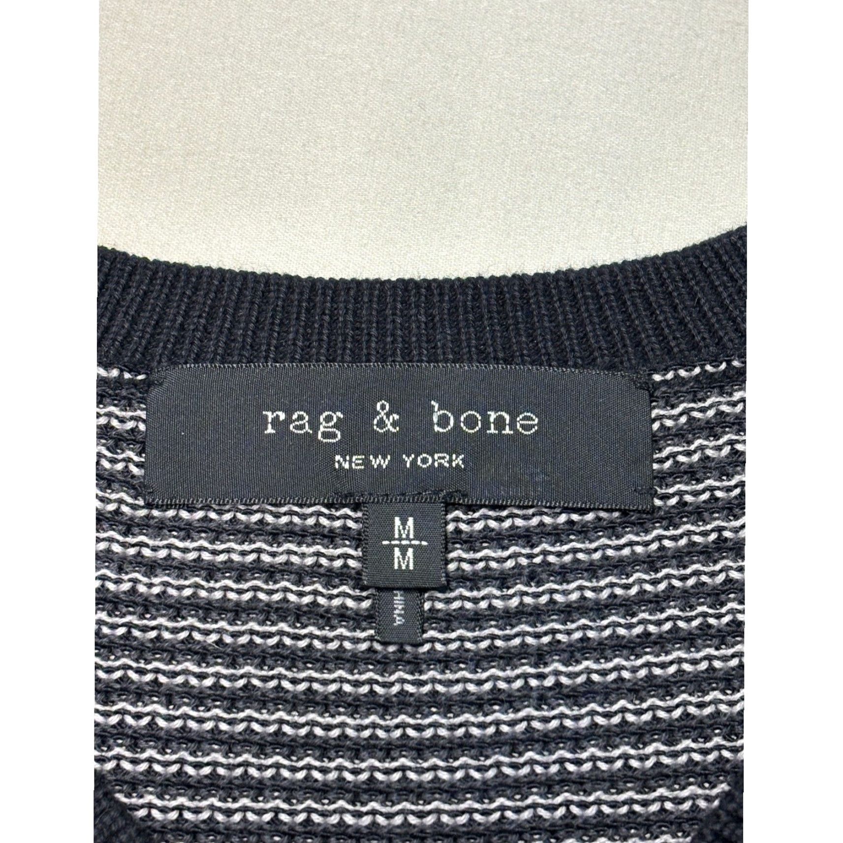 Rag & Bone rag & bone Sweater Shirt Mens V-Neck Geometric Patterned Cotton Blend Black White M Blue Navy Size US M / EU 48-50 / 2 - 2 Thumbnail