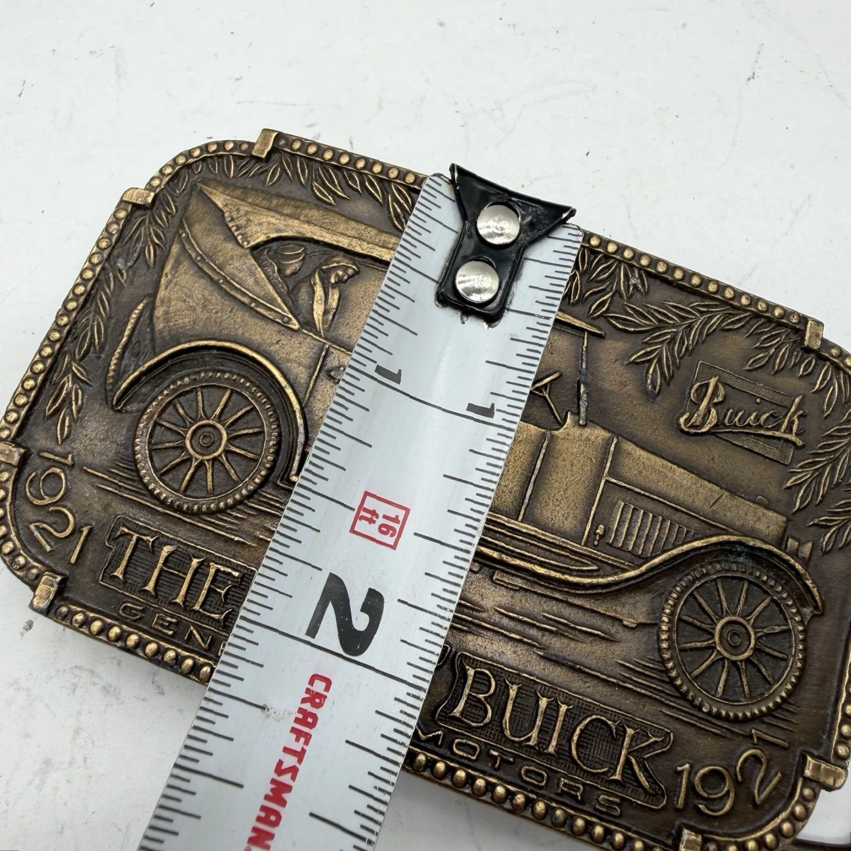 Vintage Vintage General Motors Brass Tone Belt Buckle Men Brown Rectangular Buckle 1.75 in 1921 Buick Automobile Belt Size ONE SIZE - 2 Thumbnail