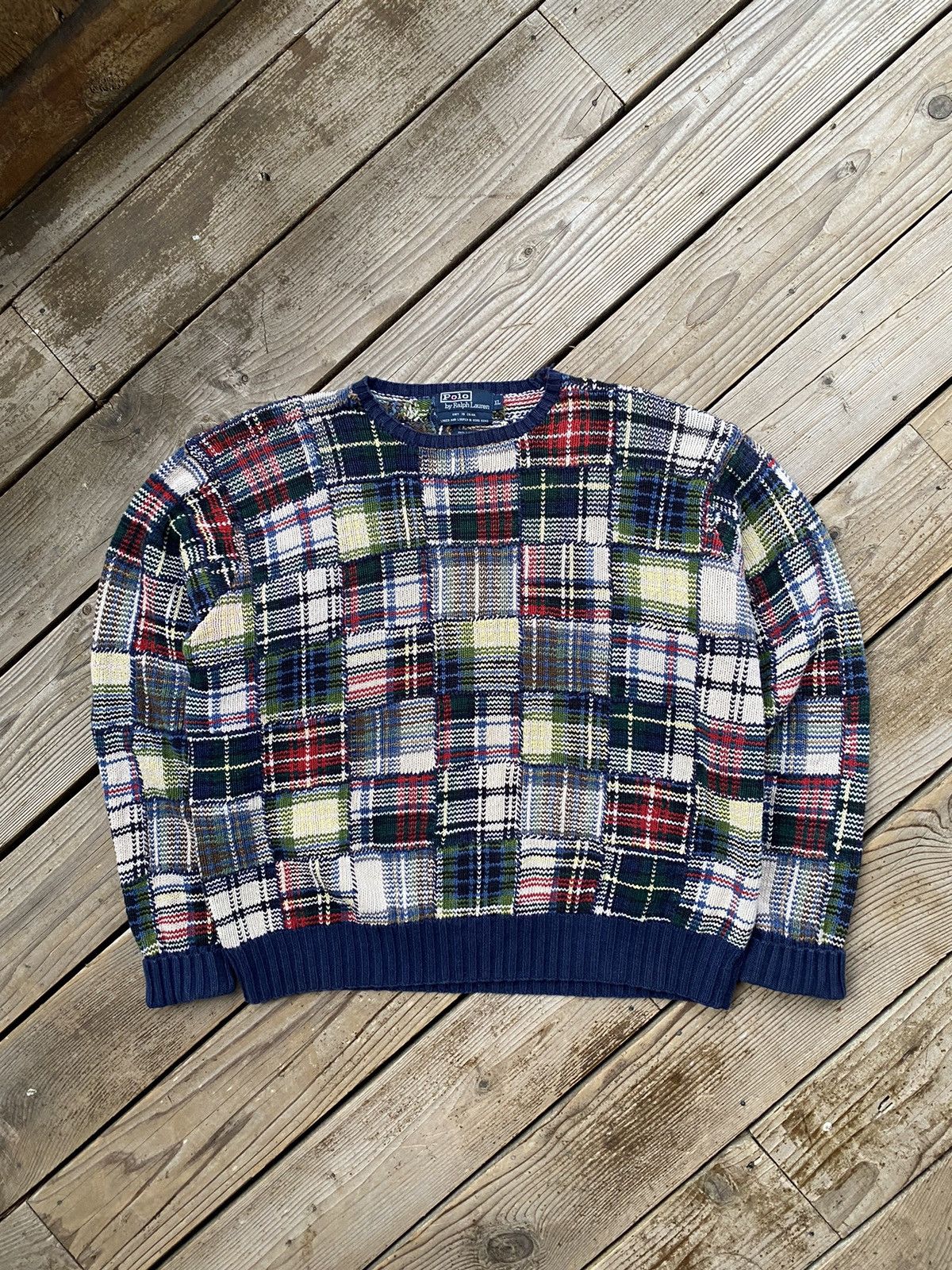 Vintage Polo Patchwork Super Heavyweight Chunky Knit Sweater