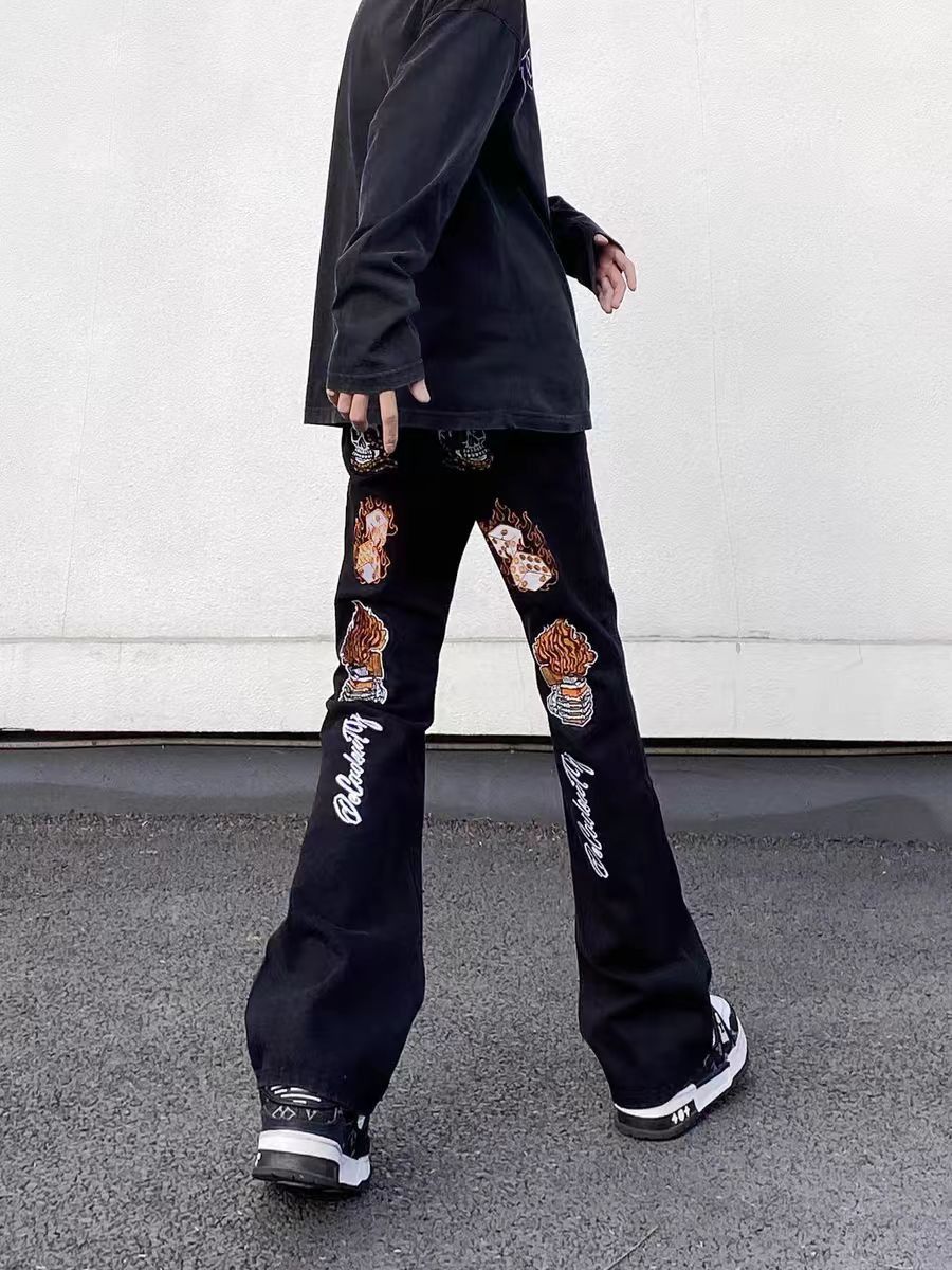Designer × Jean × Vintage Street Hip Hop Embroidered Micro Flare Jeans Size US 34 / EU 50 - 4 Thumbnail