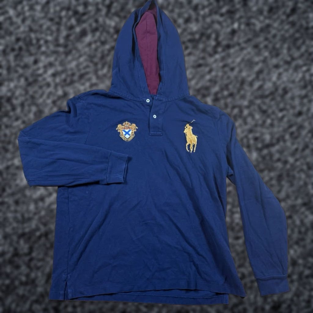 Ralph Lauren Ralph Lauren Polo Hooded Shirt Mens L Blue Long Sleeve Pullover Sweatshirt with Crest Pony Crest Metal Theme Size US L / EU 52-54 / 3 - 1 Thumbnail