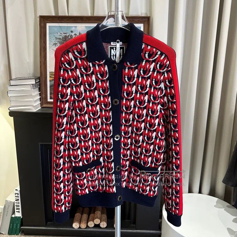 Miu Miu Miu Miu 36 Logo pattern mosaic wool knitted jacket jacket Size S / US 4 / IT 40 - 1 Thumbnail