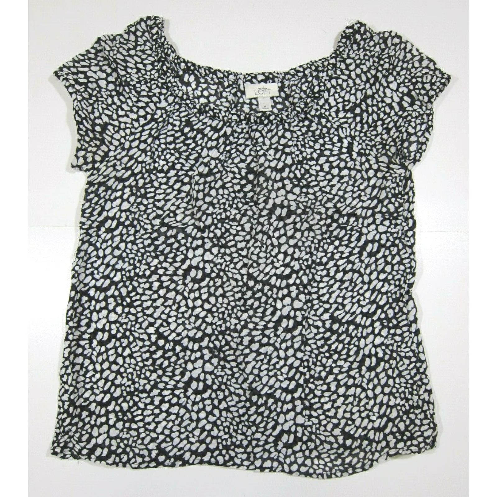 Ann Taylor VINTAGE Ann Taylor Loft Rayon Black White Polka Dot Short Sleeve Tunic Top Blouse Medium Size M / US 6-8 / IT 42-44 - 6 Thumbnail