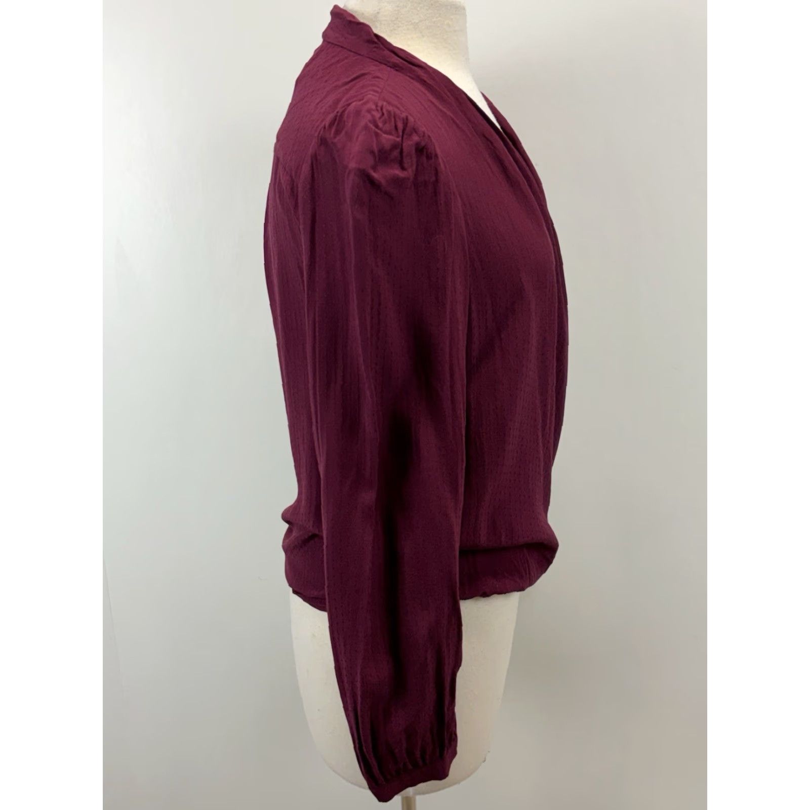 Vintage Sezane Abelia Blouse Wrap Around Long Sleeve Top Burgundy Secretary Size 36 US 6 Slim Viscose Floral Knit Womens Shirt Size XS / US 0-2 / IT 36-38 - 4 Thumbnail