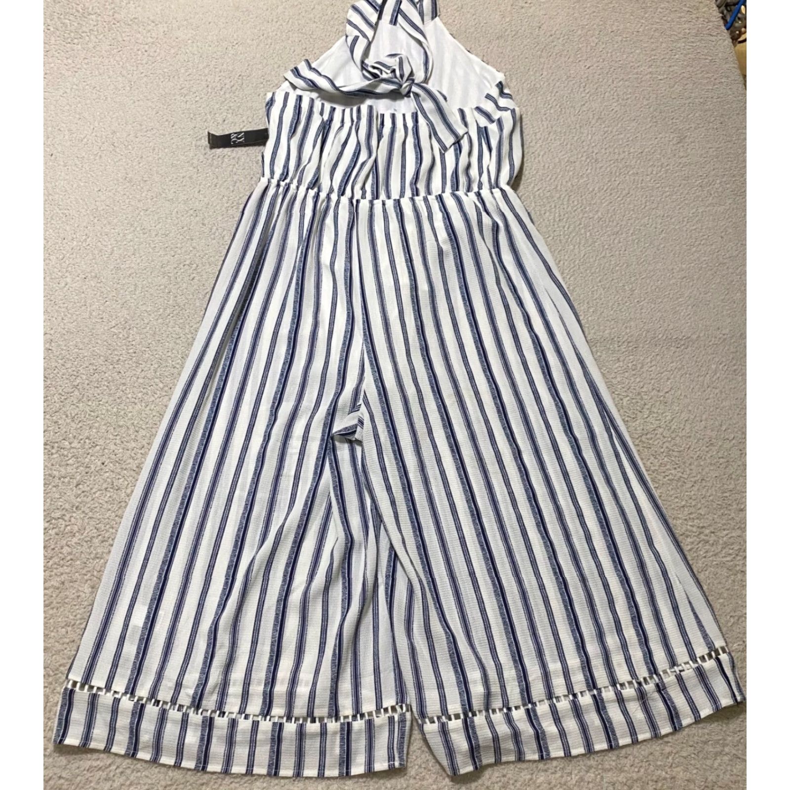 Vintage NYC Jumpsuit Womens Large Blue Striped Sleeveless One-Piece Dress Beach Summer NWT Size 36" / US 14 / IT 50 - 2 Thumbnail