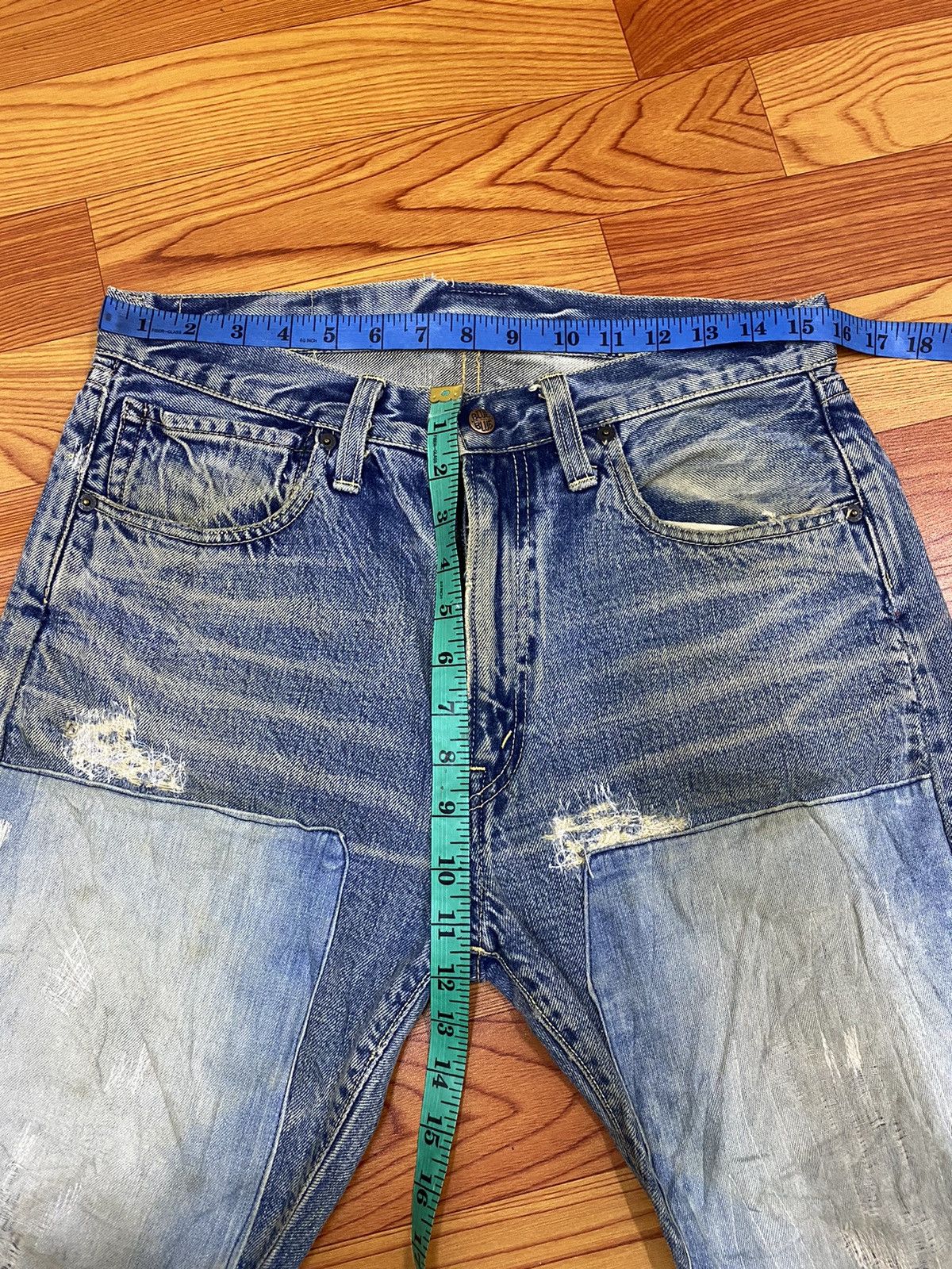 Blue Blue Japan Rare!! Blue Blue Jeans Denim Boro Distressed Style Size US 31 - 17 Thumbnail