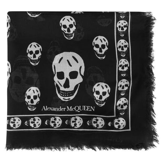 Alexander McQueen o1g2r1mq0824 Size: OS / Classic Silk Blend Scarf Black Ivory Size ONE SIZE - 2 Thumbnail