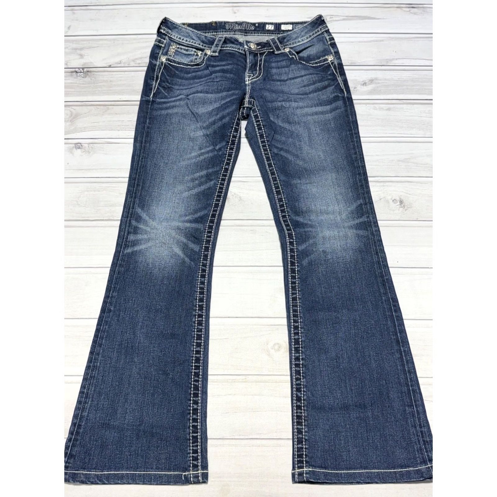 Miss Me Miss Me Jeans 27 Blue Bootcut Studded Bling Thick Stitch Denim Pants JP5534B Jeans Size 27" / US 4 / IT 40 - 3 Thumbnail