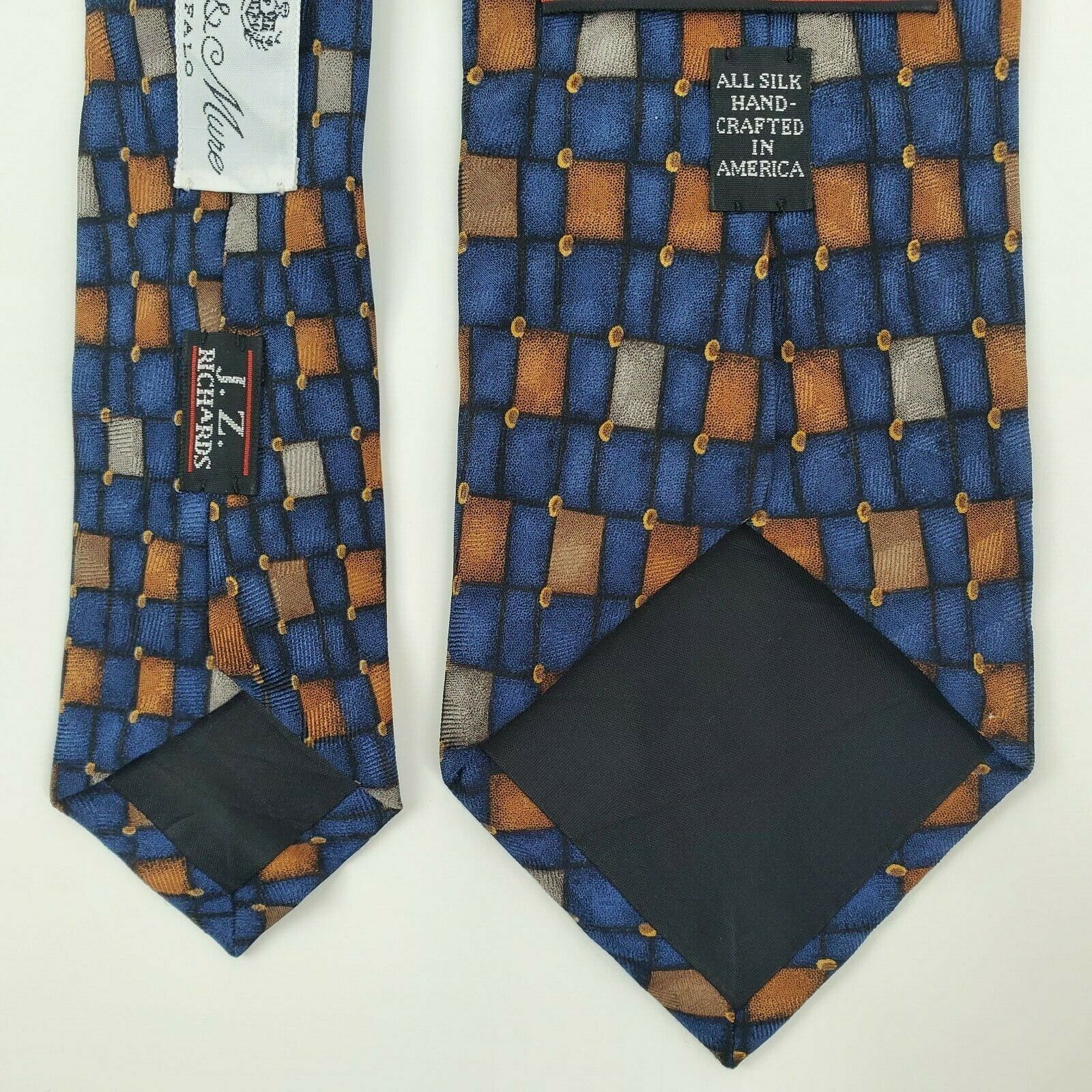 Vintage JZ Richards Blue Geometric Silk Tie Wide Size ONE SIZE - 4 Thumbnail