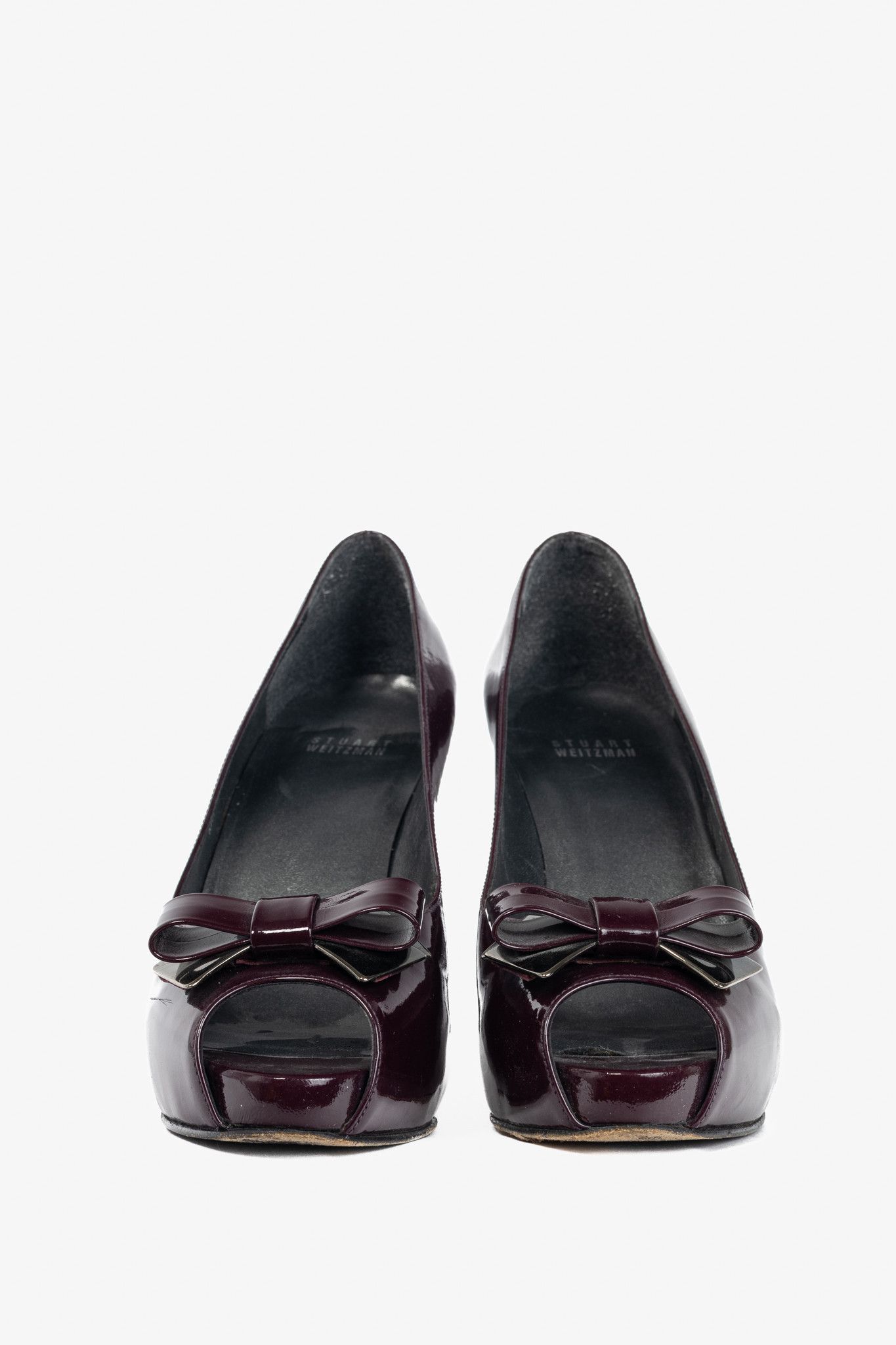 Stuart Weitzman Stuart Weitzman Spice Patent-Leather Bow Peep-Toe Pumps Size US 9 / IT 39 - 2 Thumbnail