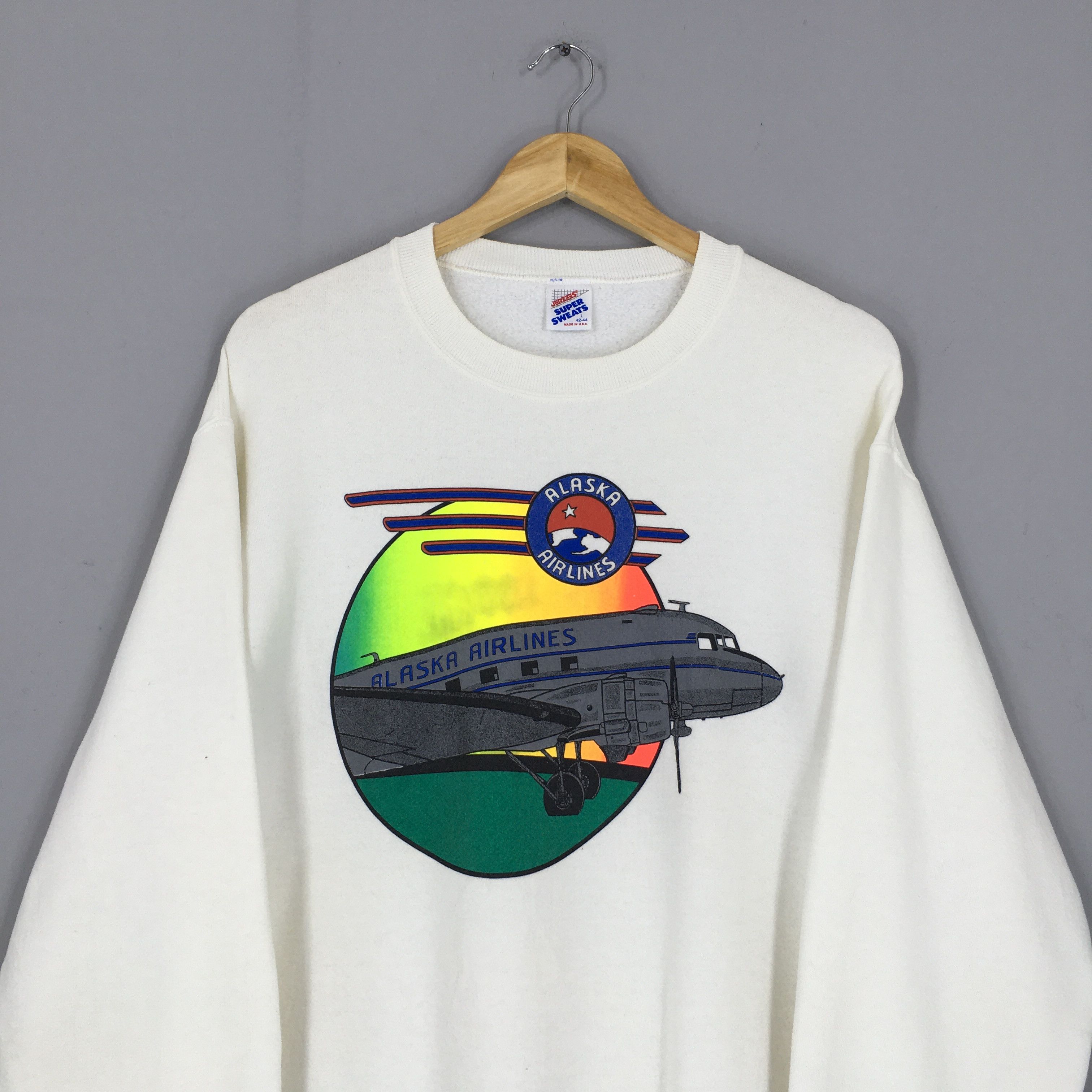 Sports Specialties × Vintage Vintage 90s Alaska Airlines White Sweatshirt Large Size US L / EU 52-54 / 3 - 2 Thumbnail