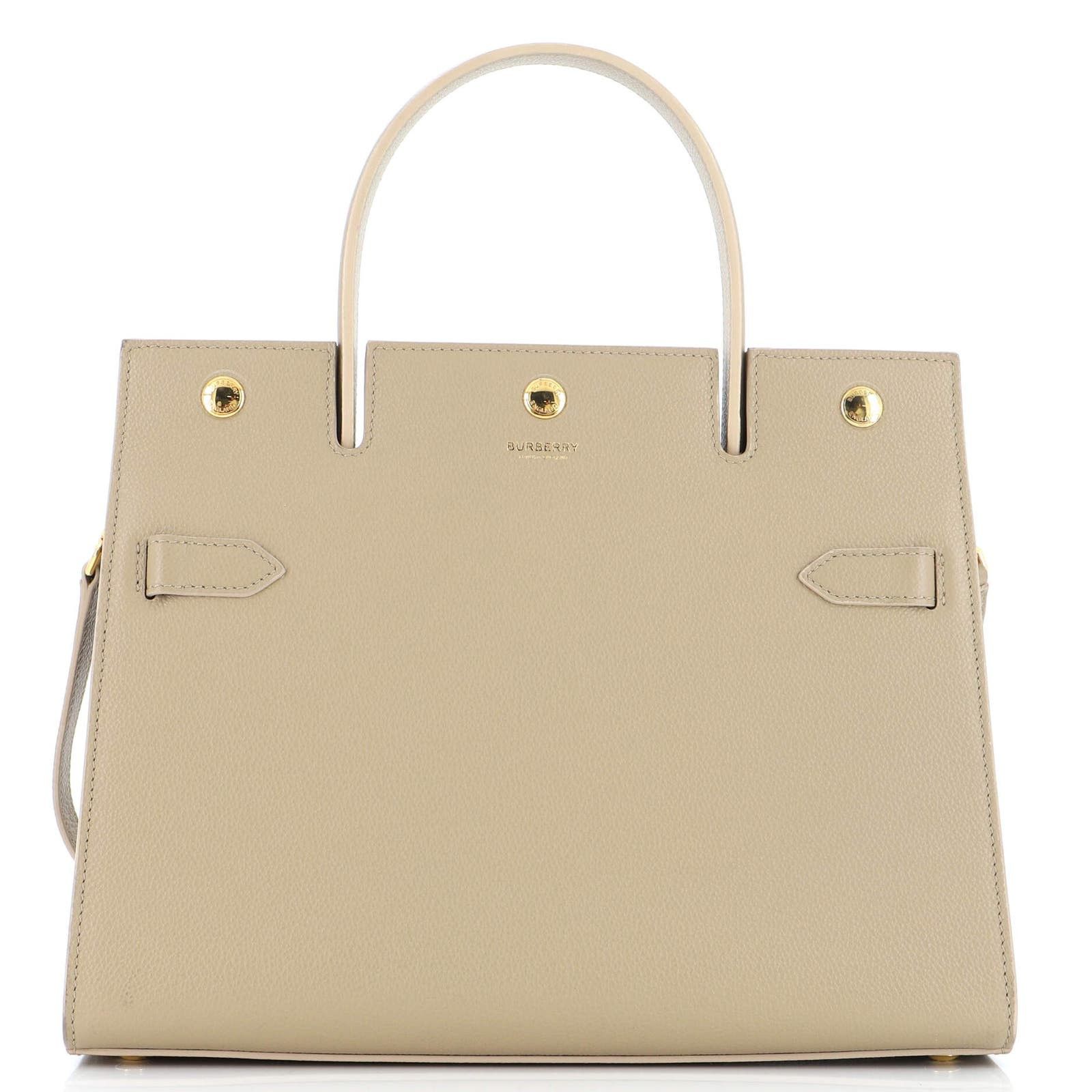 image of Burberry Title Top Handle Bag Leather Medium in Beige, Women's