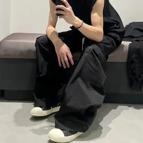 Vintage Wide Leg Drawstring Black Cargo Pants Unisex Size US 31 - 2 Thumbnail