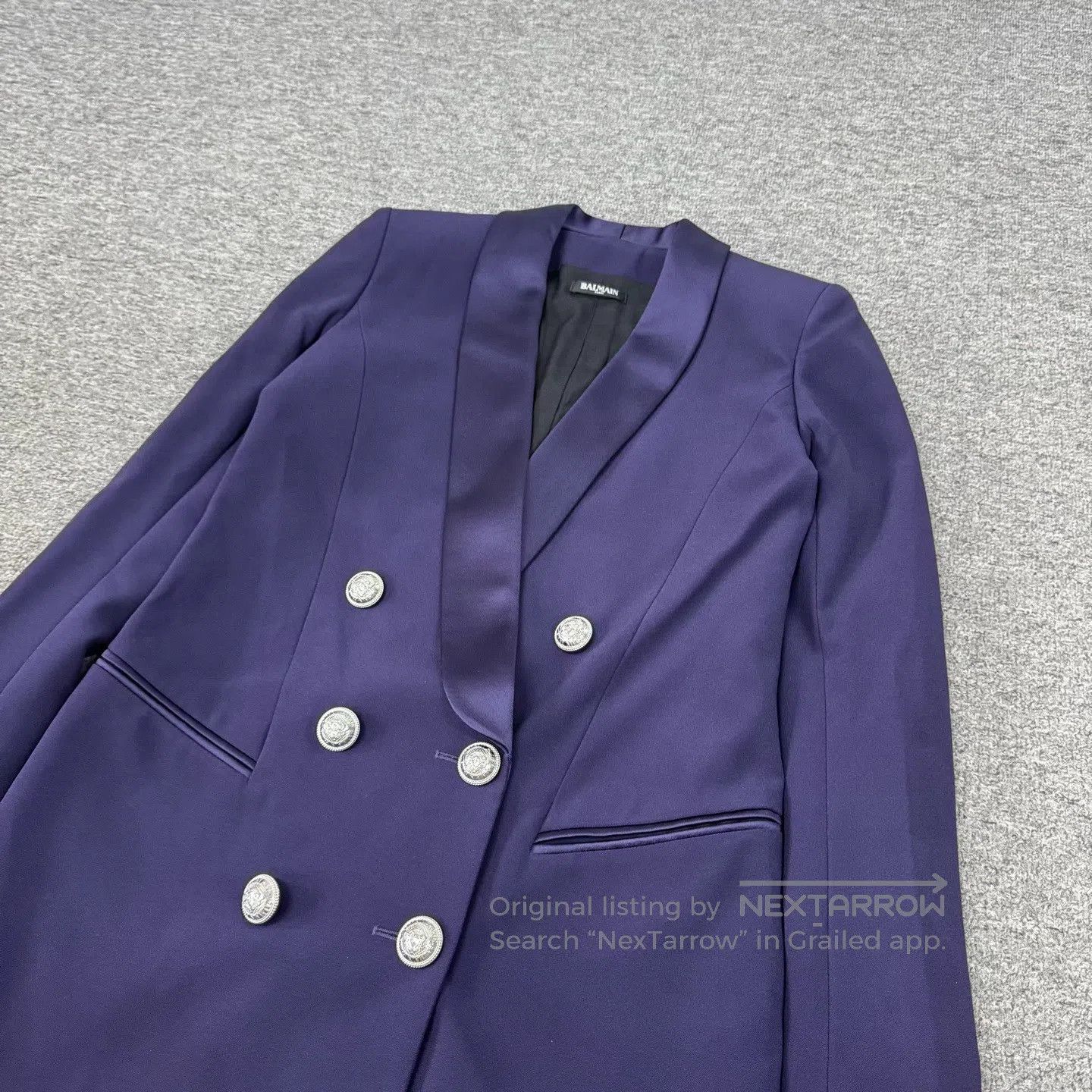 Balmain BALMAIN Satin green collar, double-breasted, long suit jac Size S / US 4 / IT 40 - 3 Thumbnail