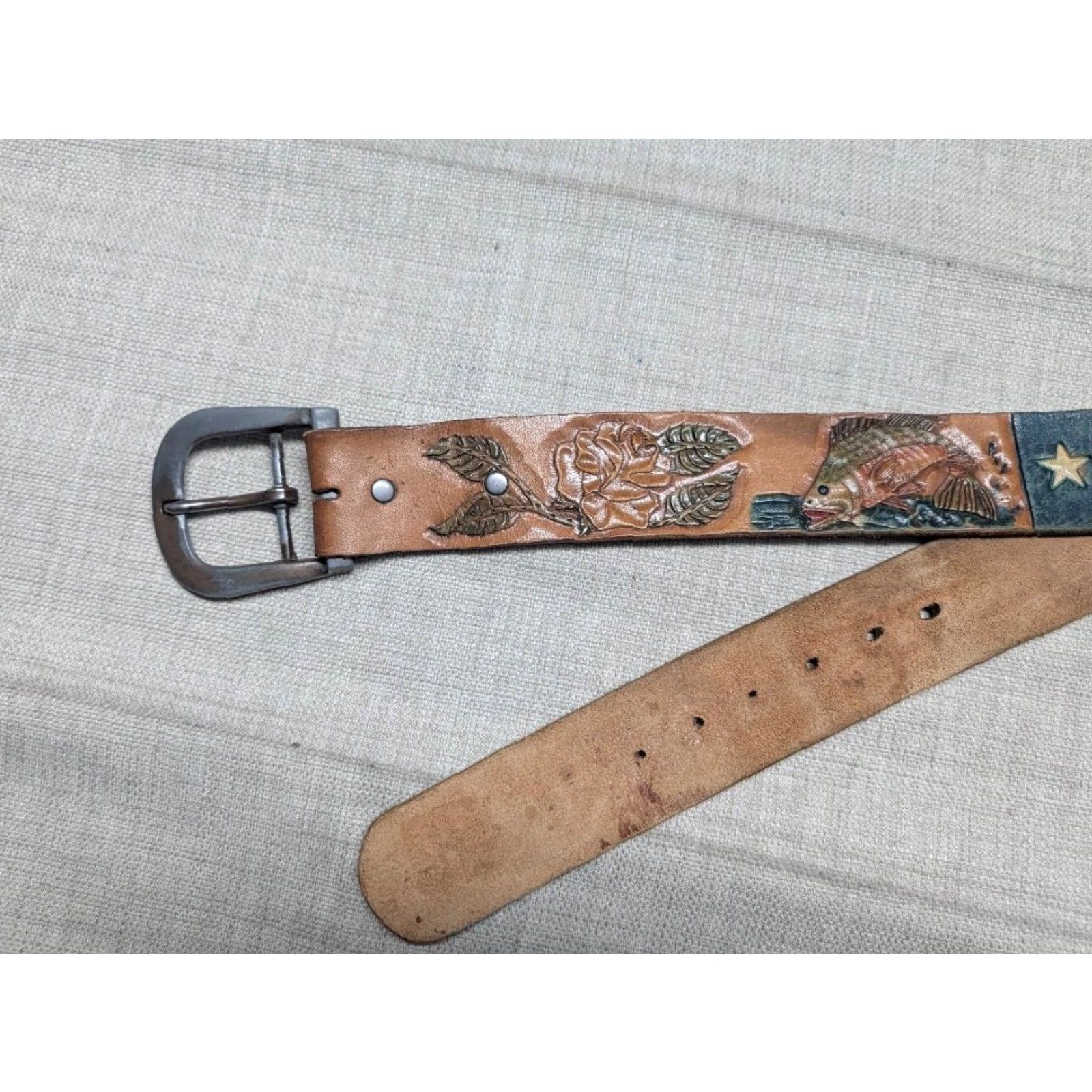 Vintage VINTAGE handcrafted western belt TEX leather 42 Cowhide Texas tooled buckle belt Mens Size 42 - 6 Thumbnail