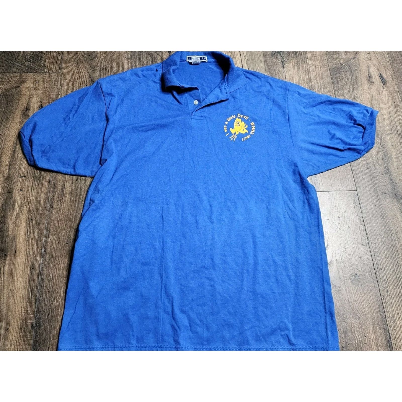Jerzees VINTAGE Jerzees Polo Shirt XL Blue I Was A Little Devil 1967 Winter Haven High School Classic Mens Size US XL / EU 56 / 4 - 2 Thumbnail