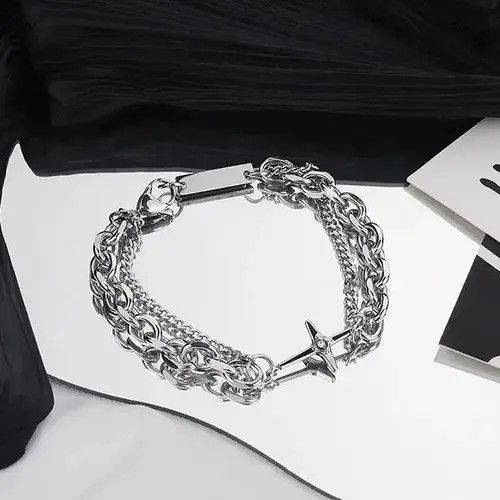 Jewelry Chrome Silver Cross Bracelet Goth God Pendant Chain Size ONE SIZE - 1 Thumbnail