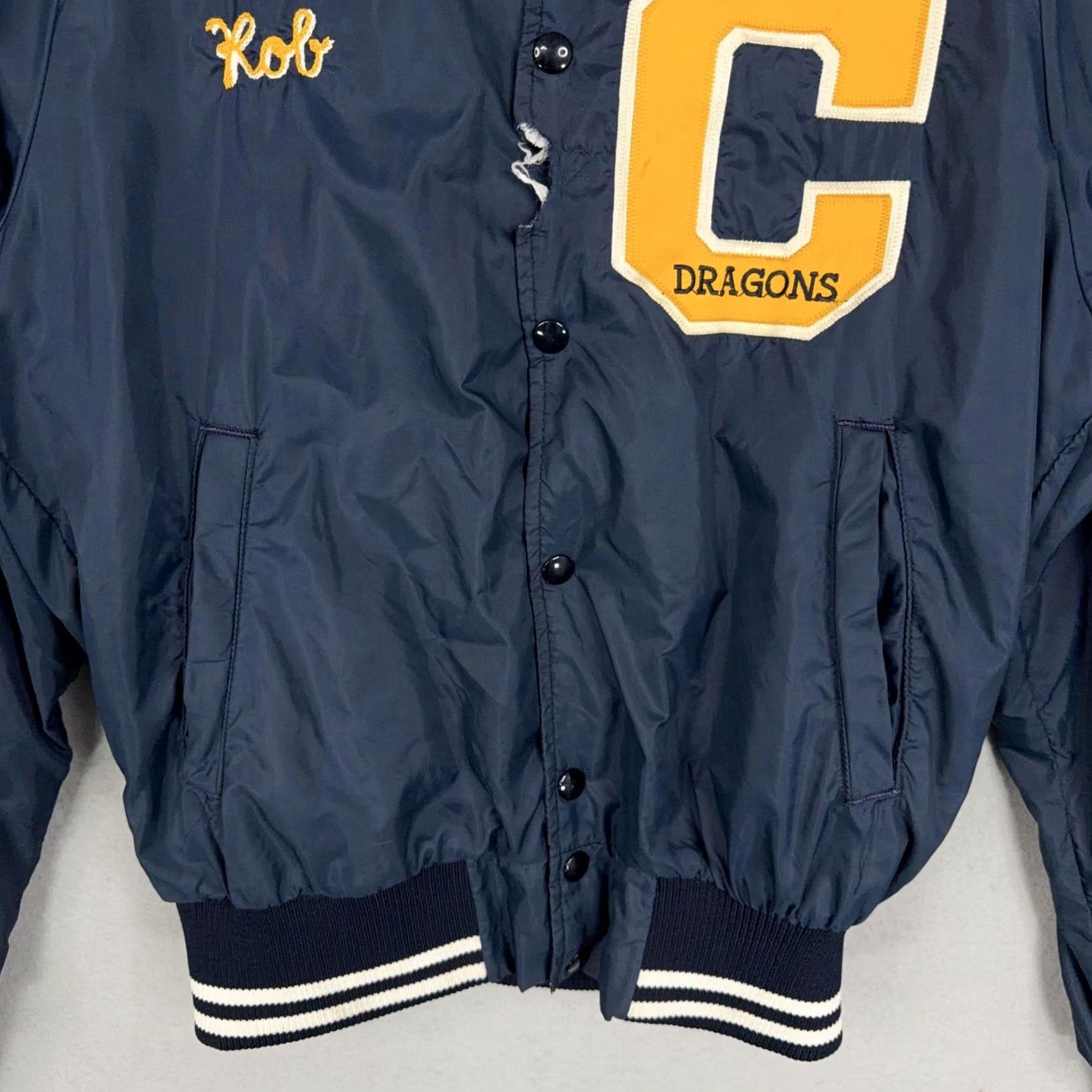 Champion VINTAGE Champion Clintondale Dragons Jacket Mens M Navy Blue Varsity 80s 90s Sports Front Snap Pockets Logo Zipper William? Size US M / EU 48-50 / 2 - 4 Thumbnail
