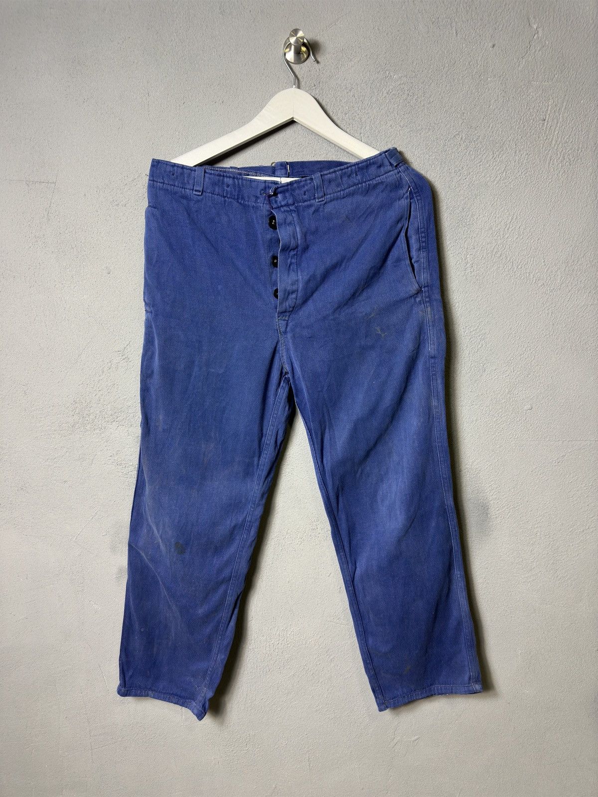 Vintage 80s French Workwear Sanfor Faded Belted Blue Pants