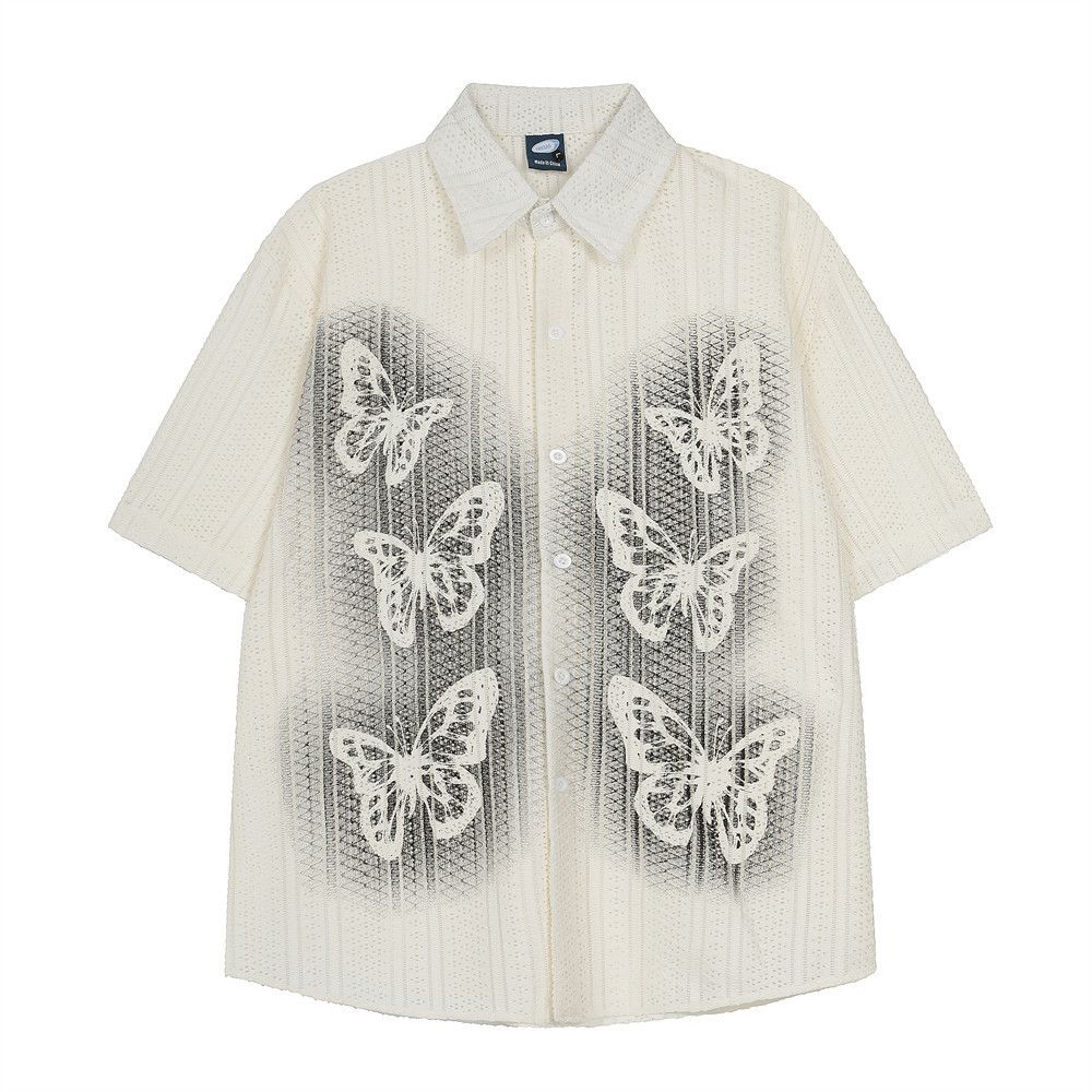 Japanese Brand × Vintage Men's casual trendy butterfly print loose lapel cardigan Size US M / EU 48-50 / 2 - 1 Thumbnail