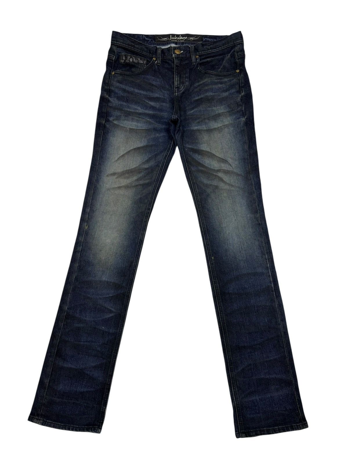 Tornado Mart JAPANESE JUKEBOX WHISKER DARK DISTRESSED DENIM JEANS Size US 31 - 7 Thumbnail