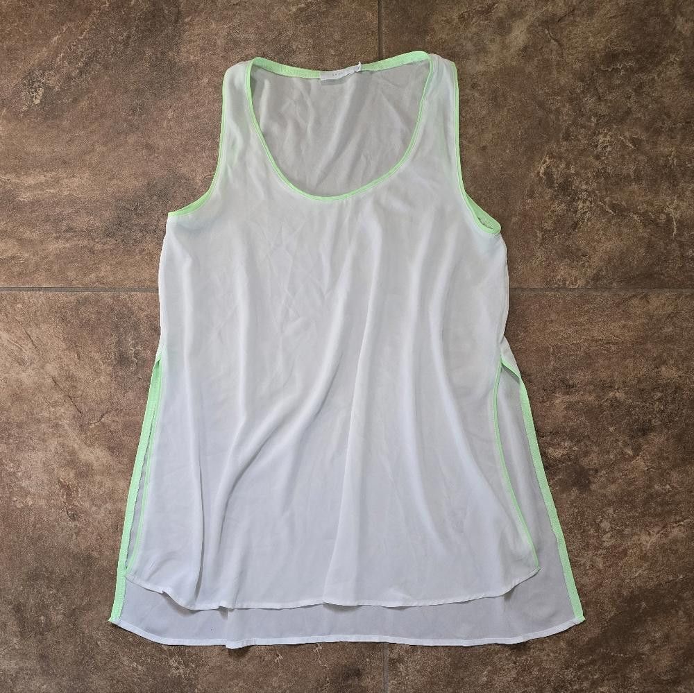 Designer White Mint Trim Lush Side Slit Blouse Size S / US 4 / IT 40 - 1 Thumbnail