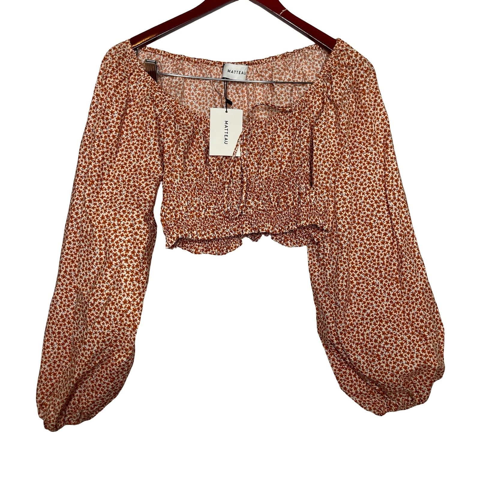 Matteau MATTEAU Shirred Floral Crop Decollete Blouse ballon sleeves Size S / US 4 / IT 40 - 2 Thumbnail