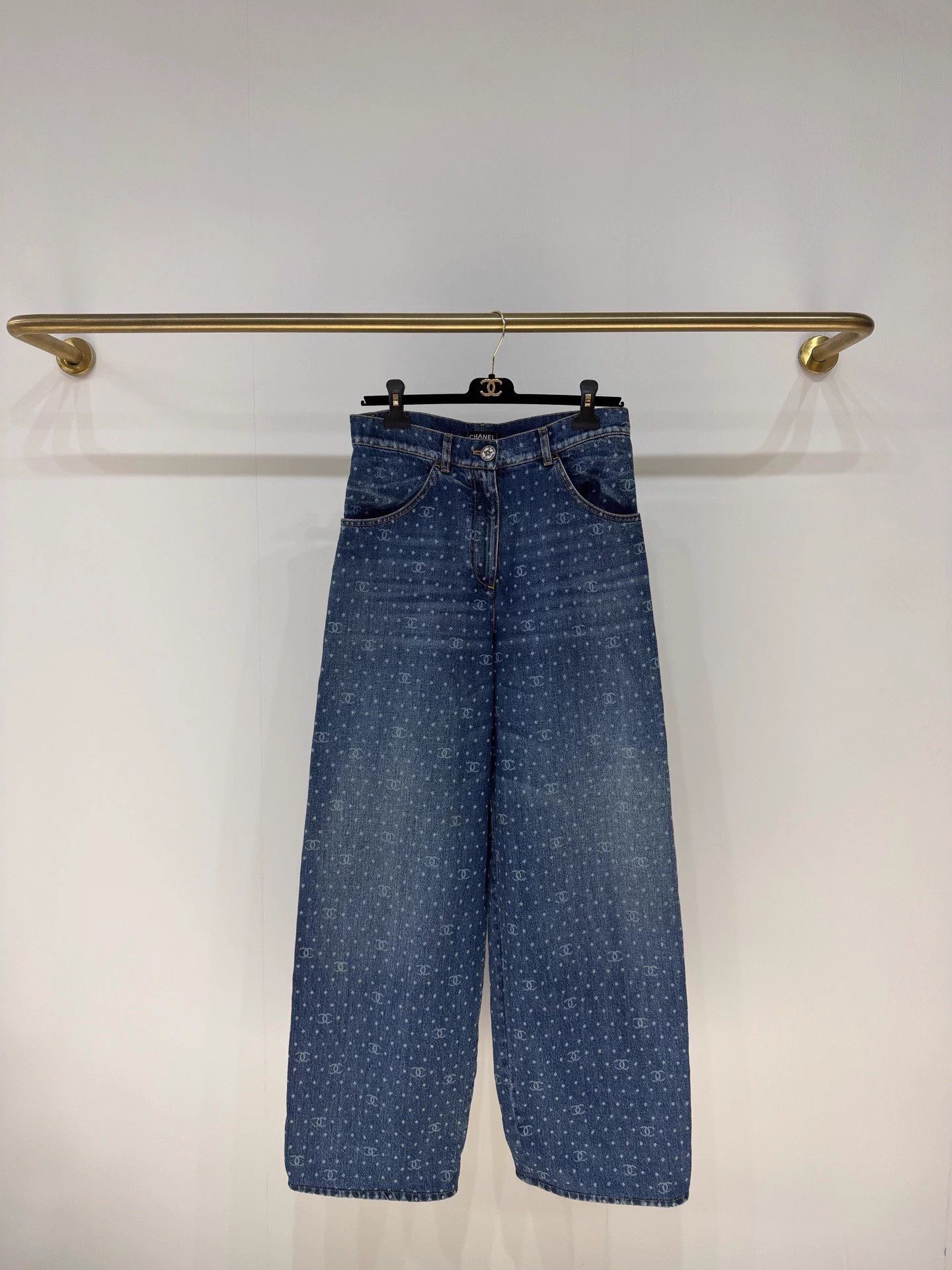 Chanel Chanel 23P Polka Dot Logo Wide Leg Jeans FR38 99 New Size 27" / US 4 / IT 40 - 1 Thumbnail