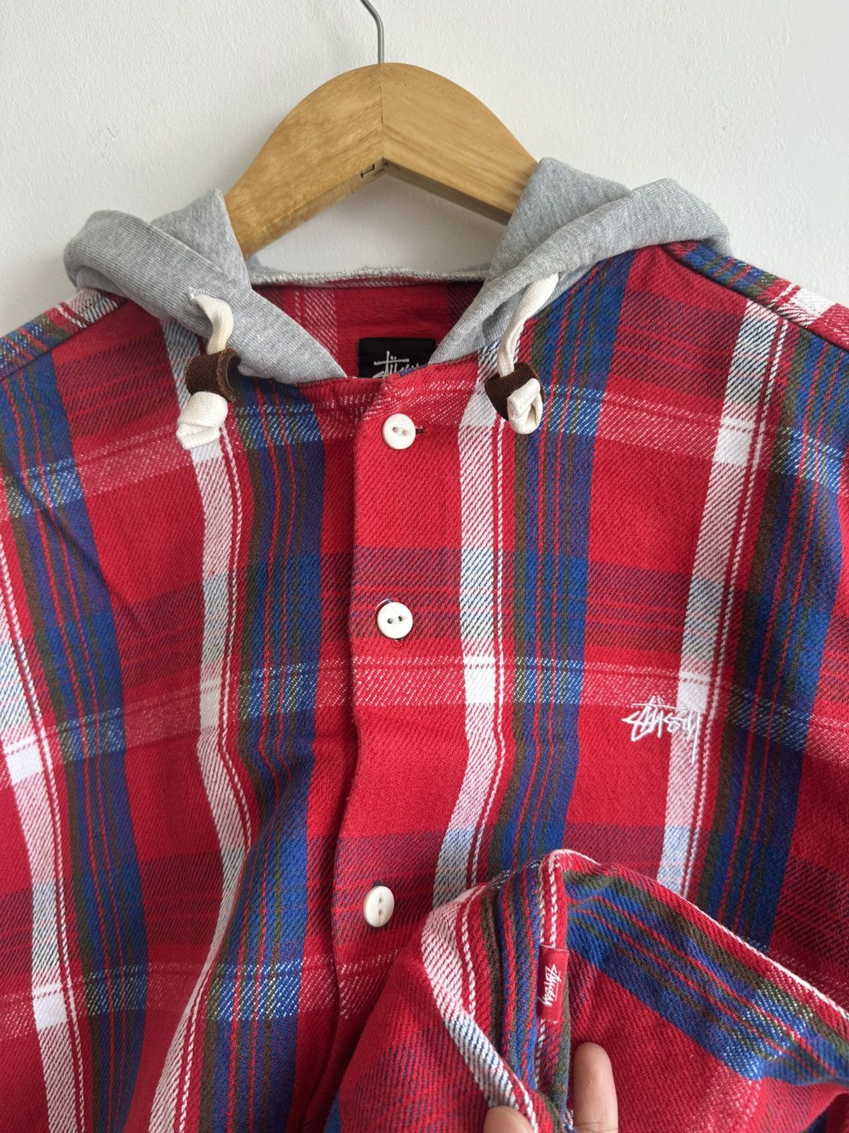 Stussy Stussy Red Plaid Hooded Flannel Tshirt Streetwear Size US M / EU 48-50 / 2 - 1 Thumbnail