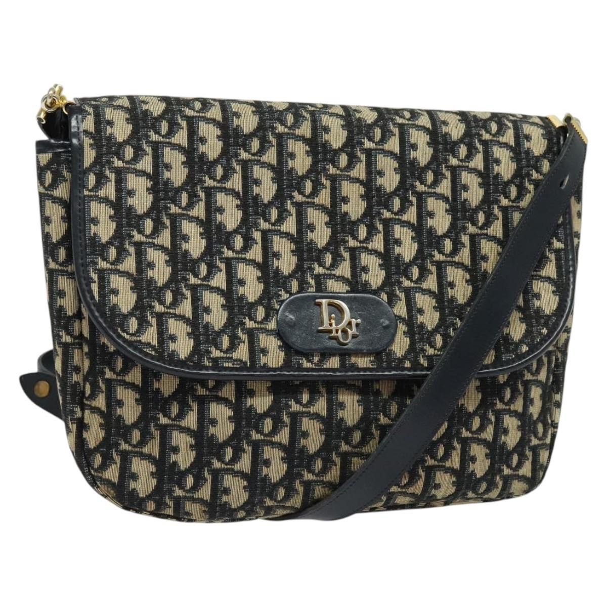 DIOR Trotter Canvas Shoulder Bag Navy Gold