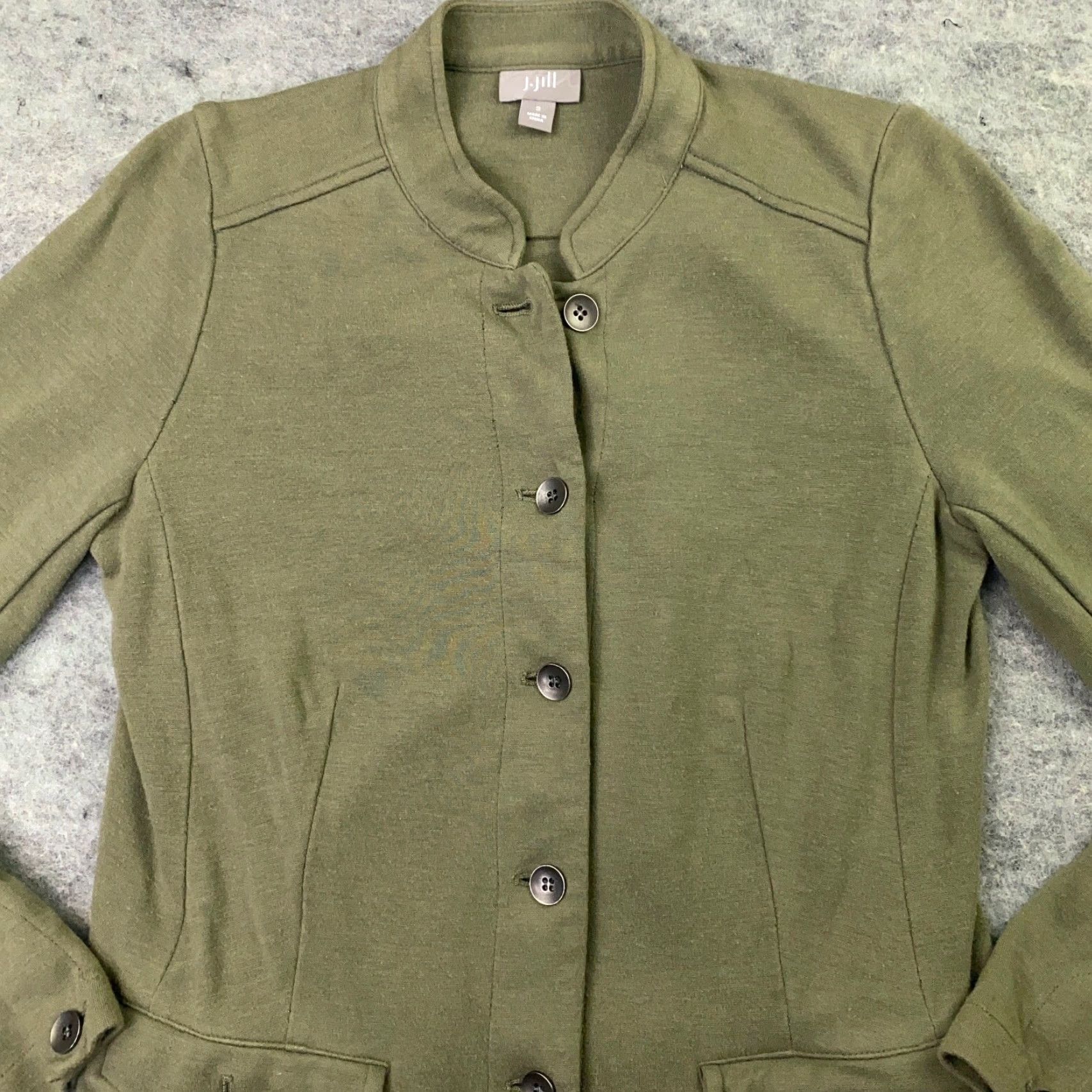 J. Jill J. Jill Jacket Womens Small Green Button Up High Neck Knit Pocket Pockets Classic Fit Regular Size S / US 4 / IT 40 - 2 Thumbnail