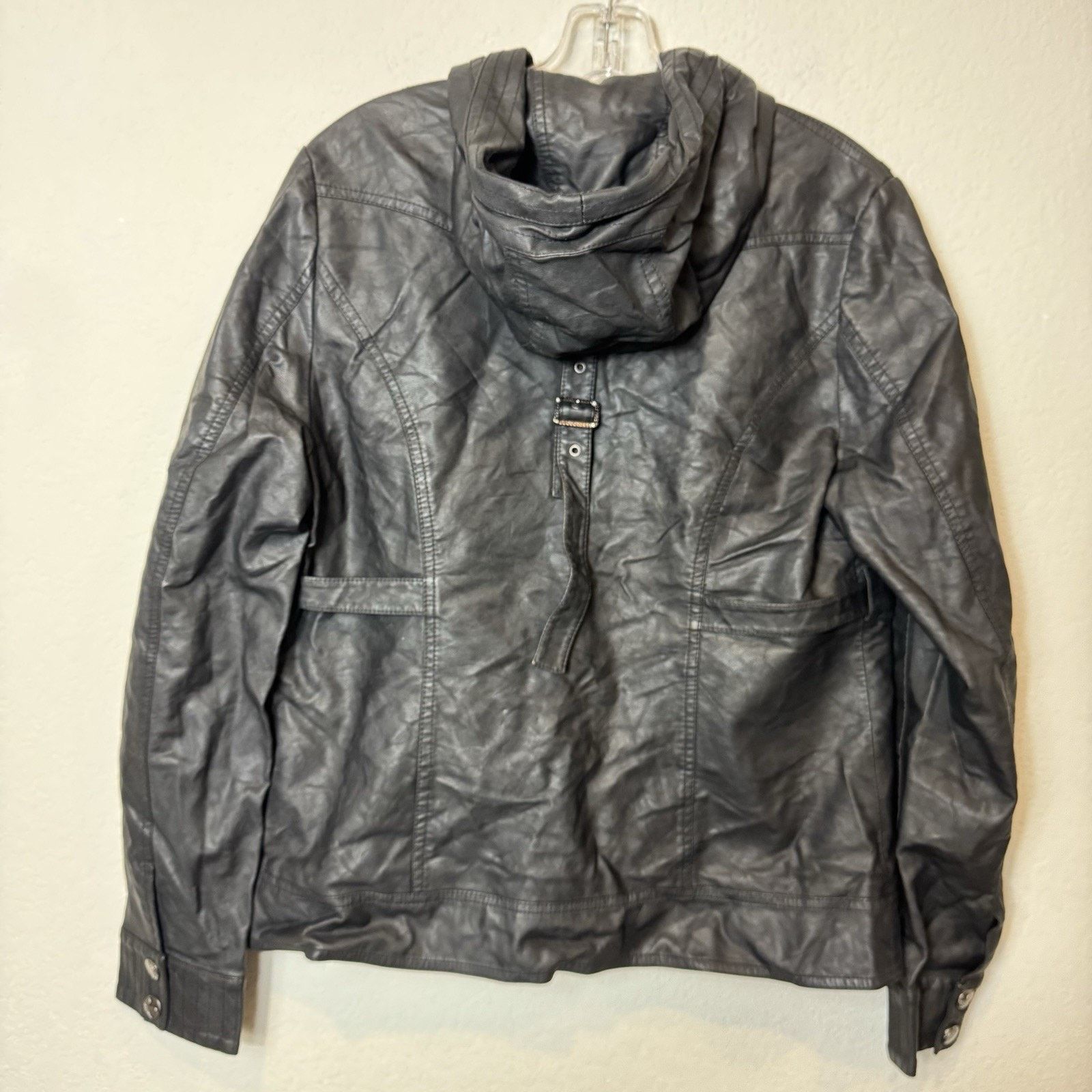 Other MontanaCo Faux Black Leather Hooded Jacket Buckle Women’s M Size M / US 6-8 / IT 42-44 - 12 Thumbnail
