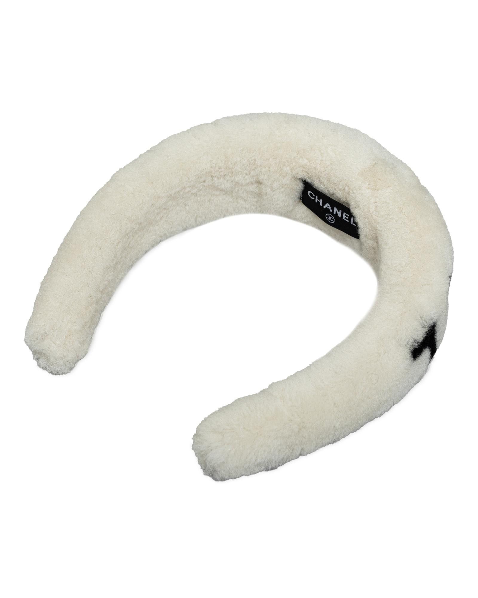 image of Chanel Fur Shearling Headband in White, Women's