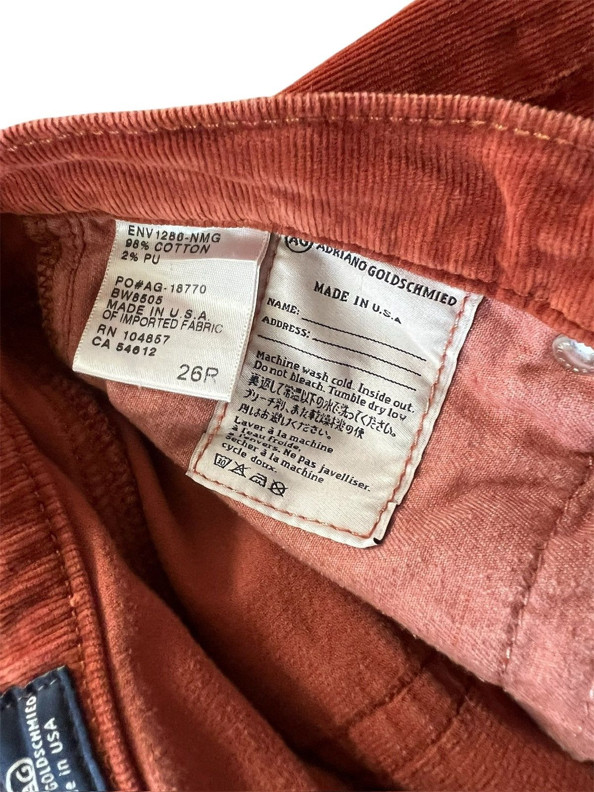 AG Adriano Goldschmied Adriano Goldschmied (AG) The Stevie Rust Corduroy Pants | 26 Size 26" / US 2 / IT 38 - 4 Thumbnail