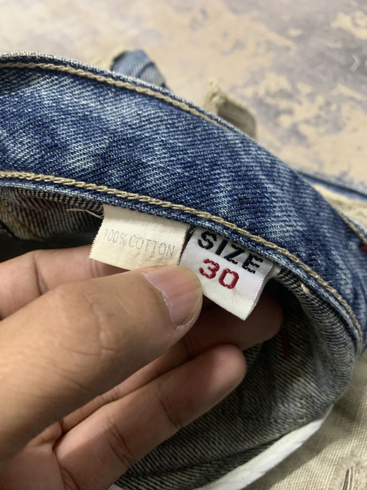 If Six Was Nine VINTAGE TOUGH JEANSMITH PATCHWORK DISTRESSED DENIM Size US 31 - 17 Thumbnail