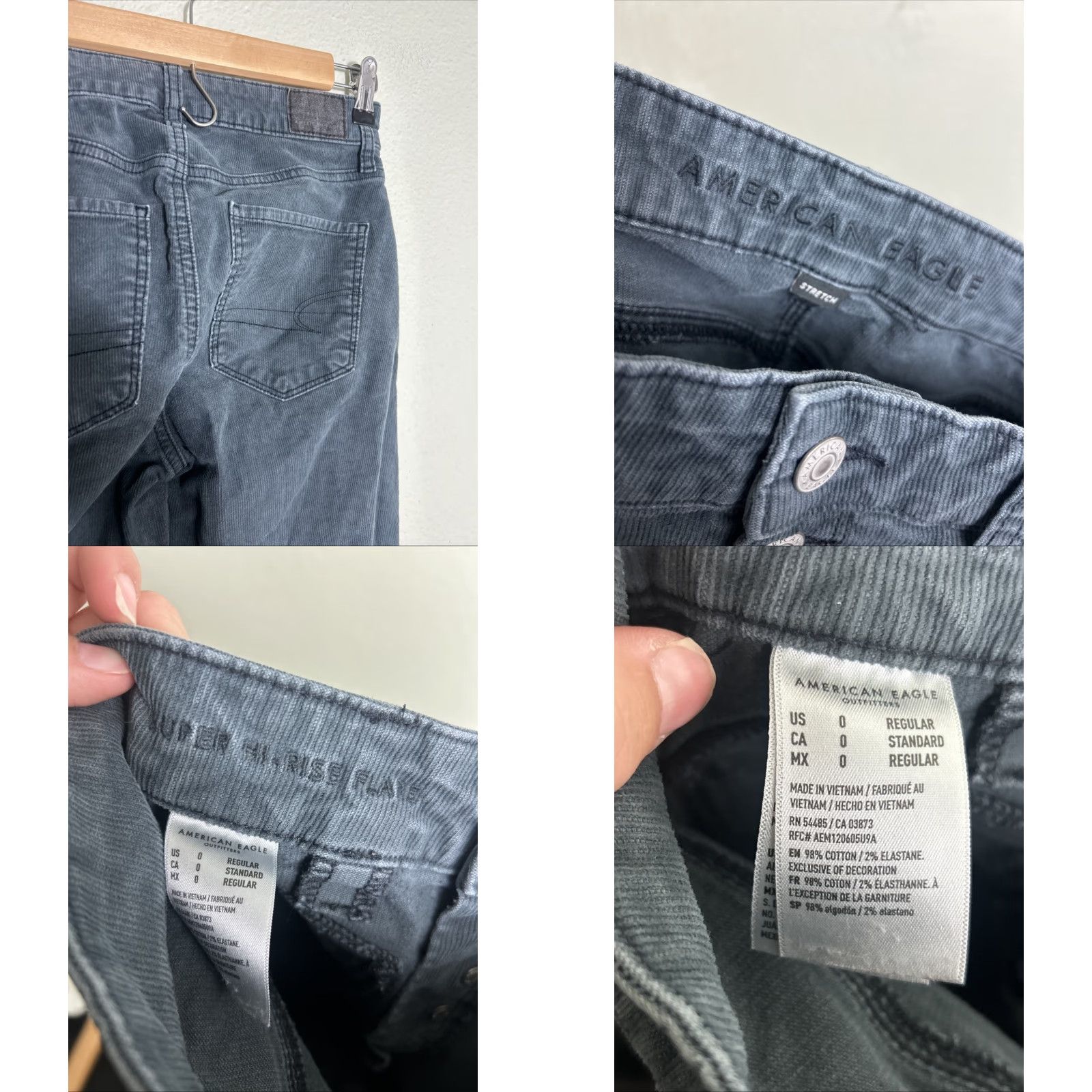 American Eagle Outfitters American Eagle Pants Super Hi Rise Flare Gray Corduroy Button Fly Womens Sz 0 Size 25" / US 0 / IT 36 - 9 Thumbnail
