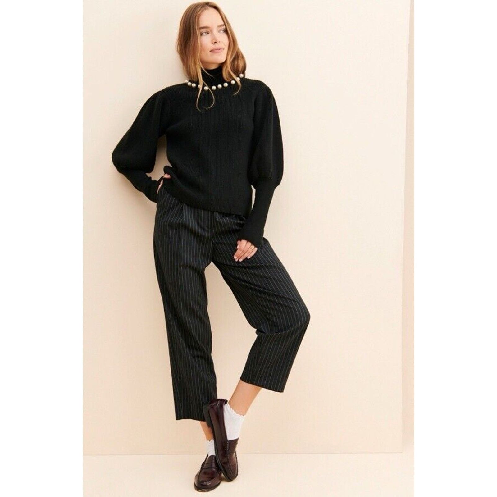 ELLIATT Elliatt Ruth Turtleneck Pearl Knit Sweater Balloon Sleeve S Size S / US 4 / IT 40 - 4 Thumbnail