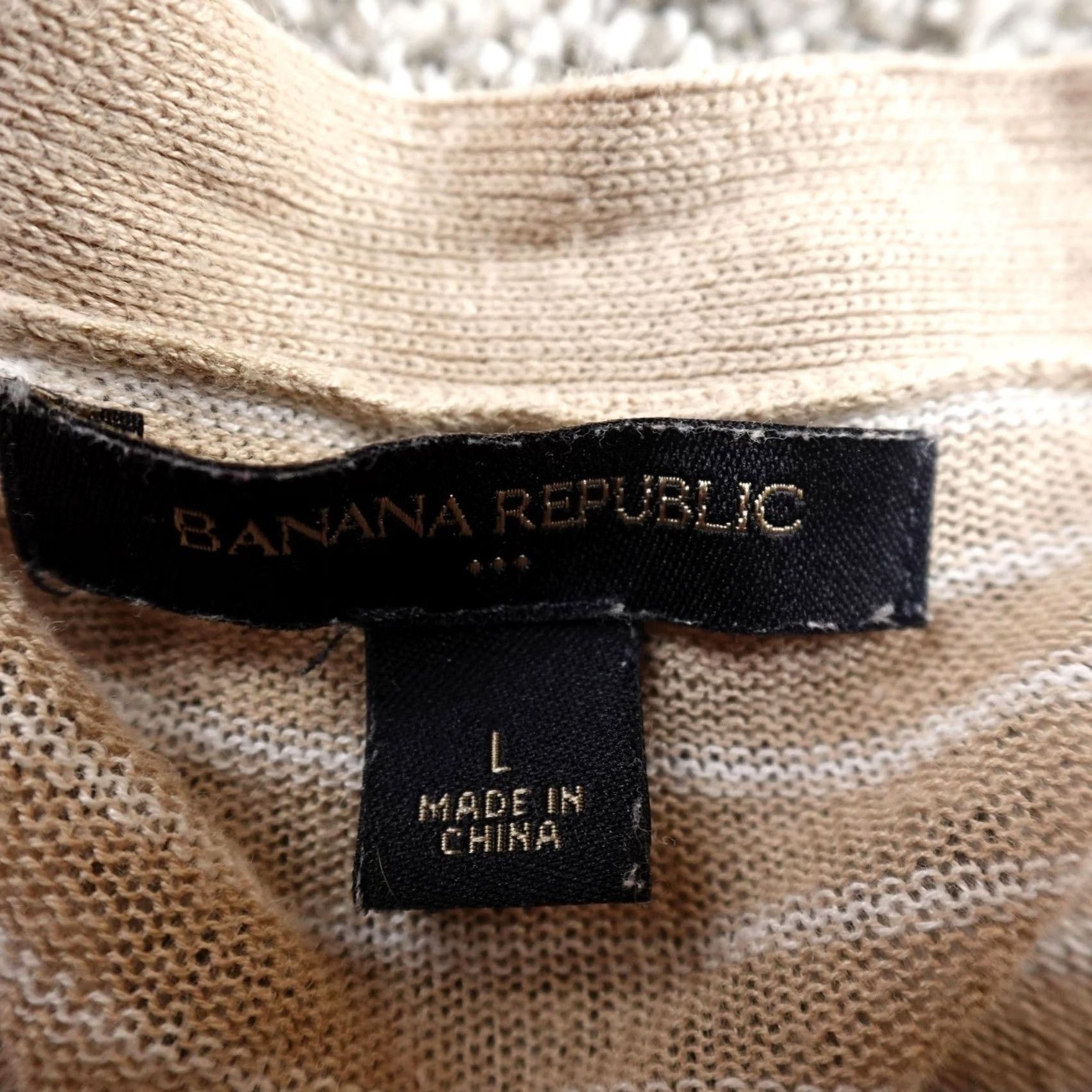 Banana Republic Banana Republic Cardigan Sweater Womens L Beige White Stripe Linen Lightweight V-Neck Long Sleeve Pockets Knit Size L / US 10 / IT 46 - 4 Thumbnail