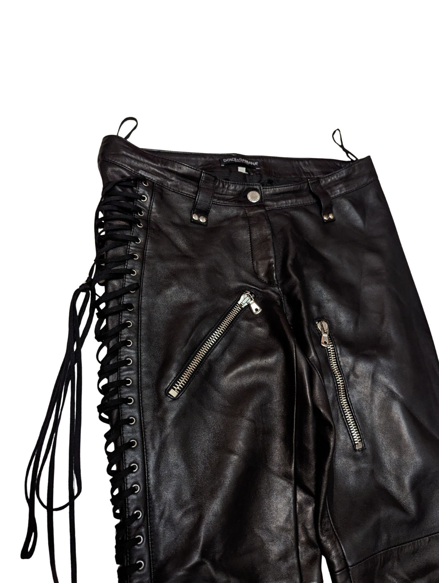 Dolce & Gabbana Vintage Dolce & Gabbana Leather Lace-Up Gothic Pants – Black Size 28" / US 6 / IT 42 - 3 Thumbnail