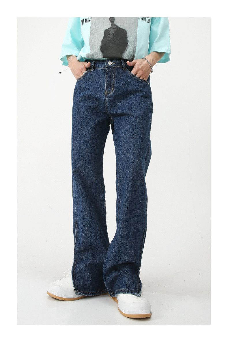 Japanese Brand × Jean Dark blue casual straight-leg slit washed jeans Size US 32 / EU 48 - 2 Thumbnail