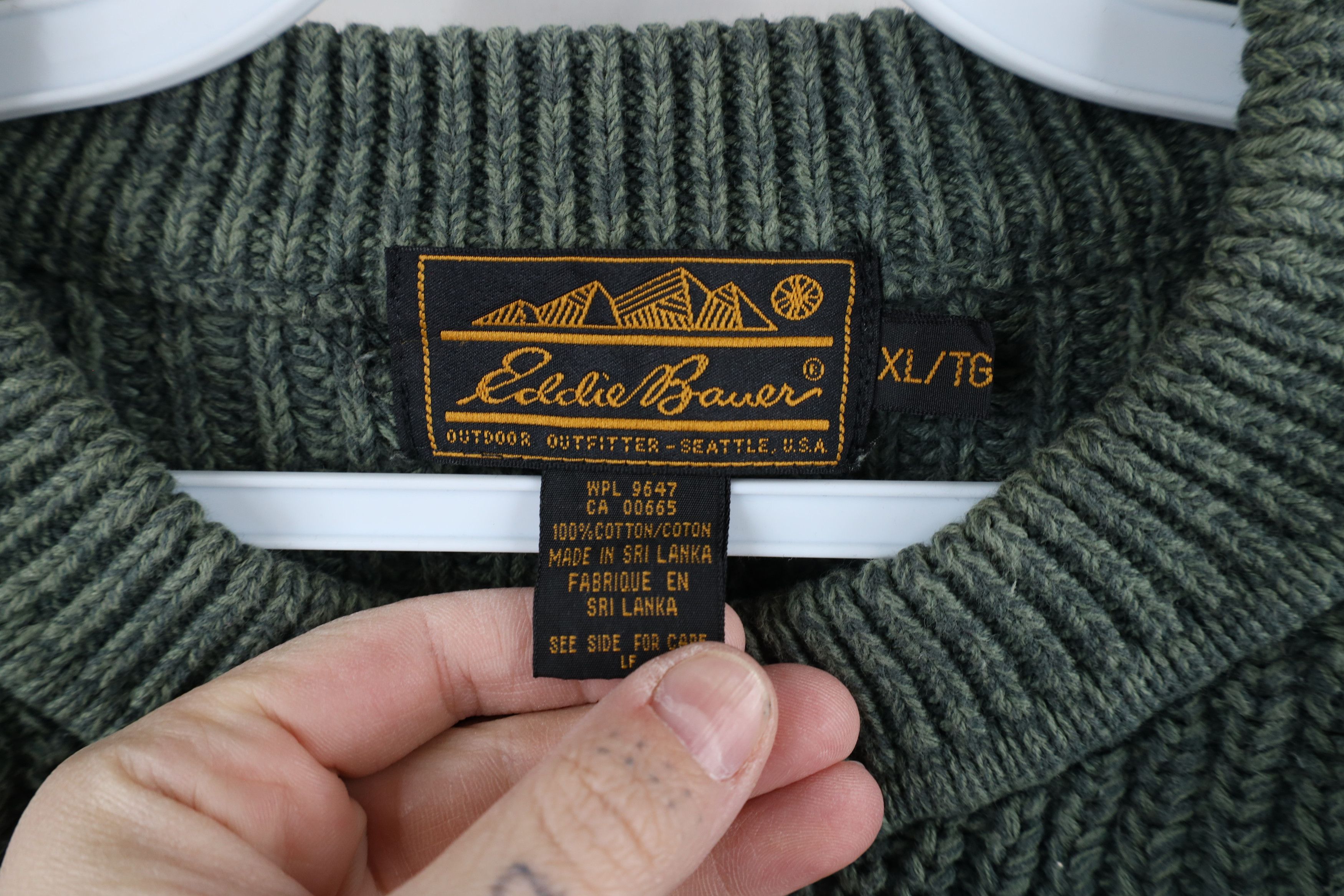 Eddie Bauer × Vintage Vintage 90s Eddie Bauer Cotton Ribbed Knit Sweater Green Size US XL / EU 56 / 4 - 4 Thumbnail