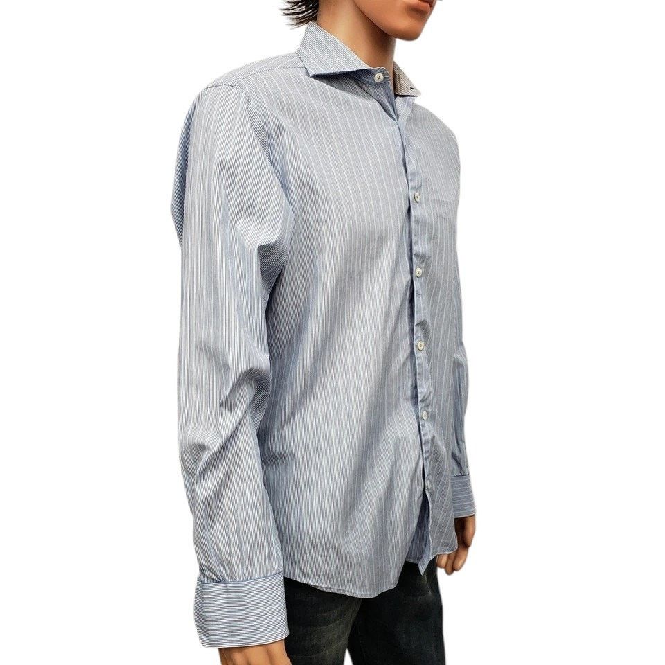 BUGATCHI Bugatchi Uomo Dress Shirt Striped Contrast Cuff 15.5 34/35 Size US S / EU 44-46 / 1 - 9 Thumbnail
