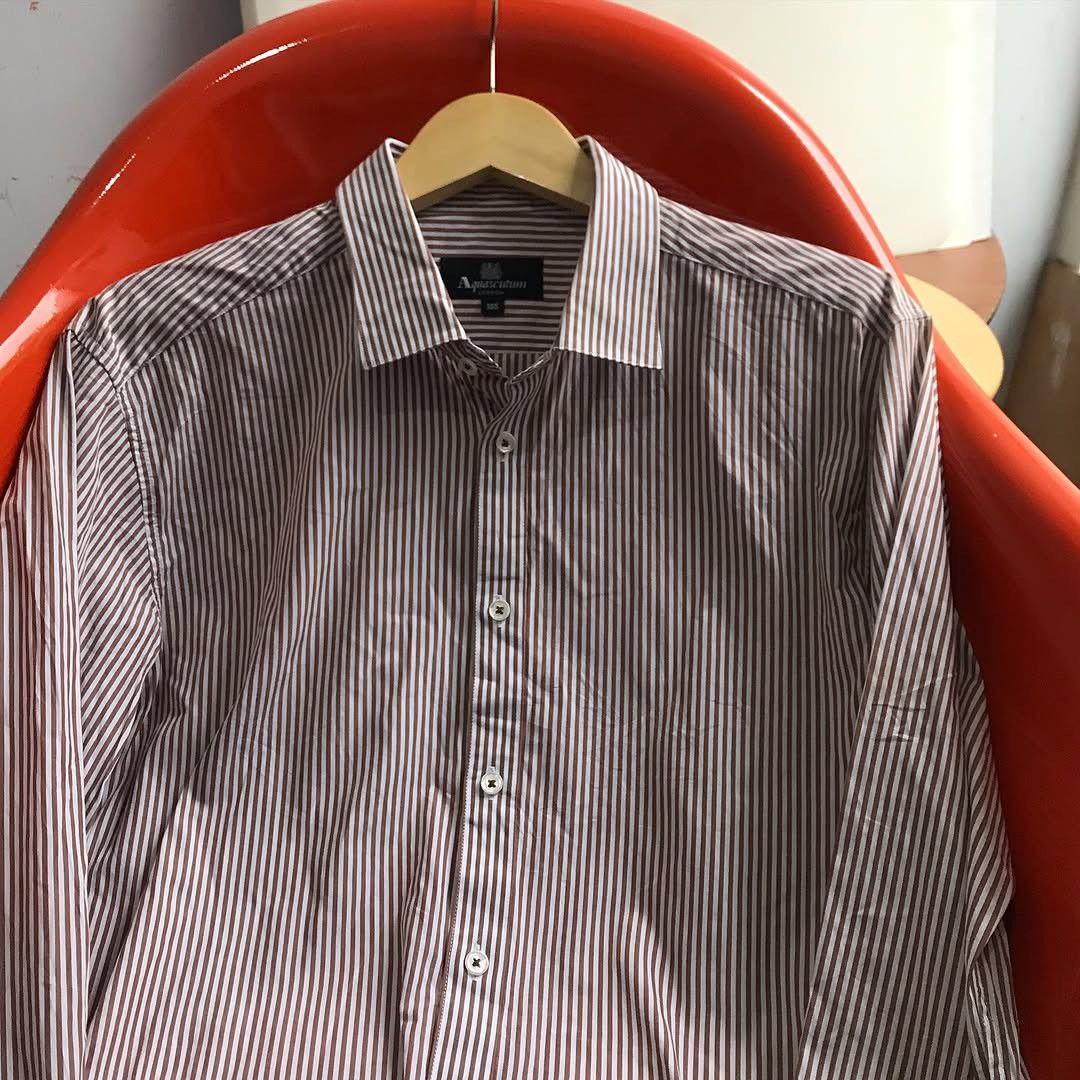 Aquascutum × Designer Aquascutum of london Candy brown stripe shirt Button up lon Size US L / EU 52-54 / 3 - 7 Thumbnail