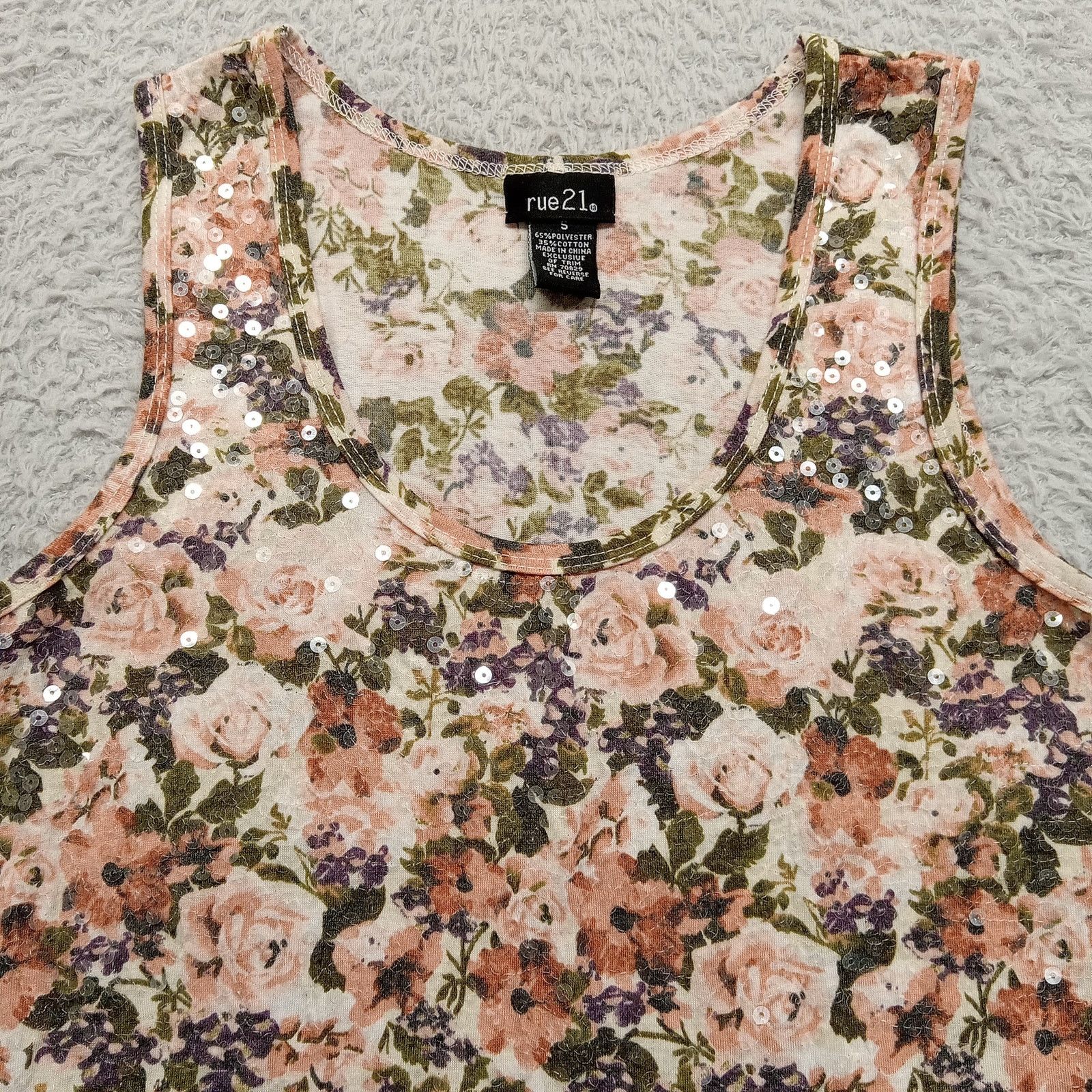 & Other Stories Rue 21 Sequin Top S Womens Sleeveless Floral Polyester Blend Size S / US 4 / IT 40 - 2 Thumbnail
